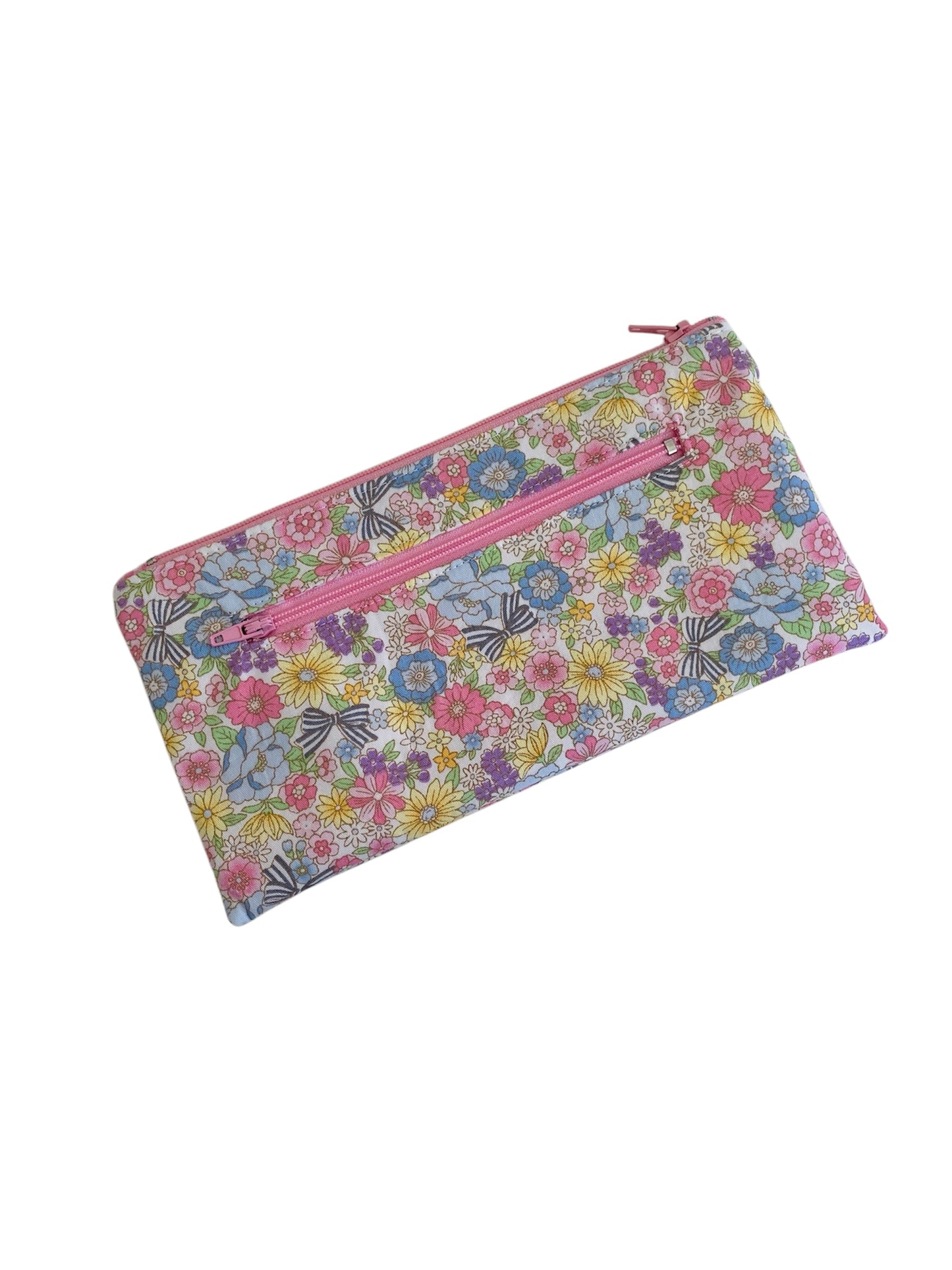 Ribbon Bow Floral Cotton Zipper Pouch Purse