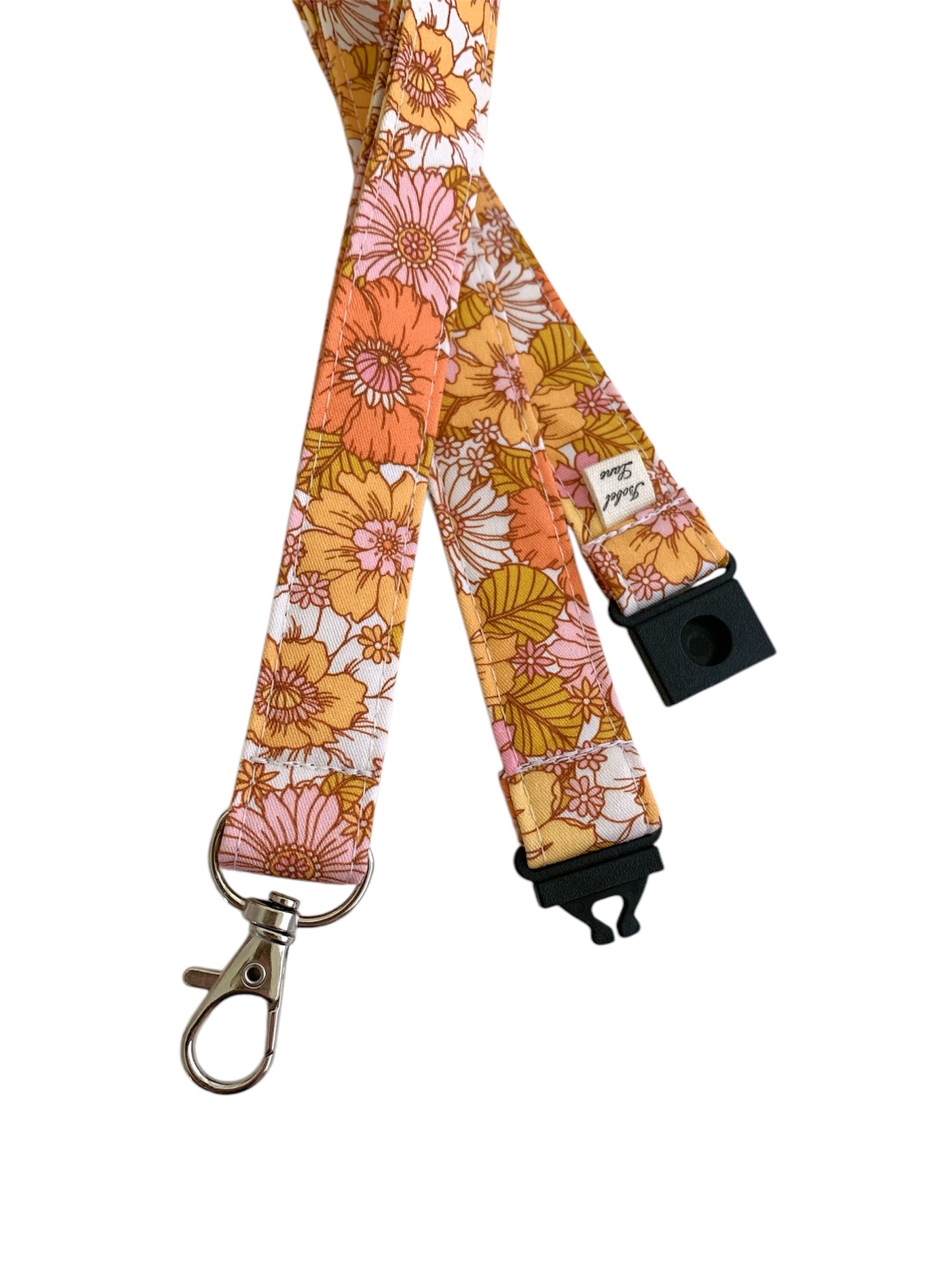 Pink Coral Mustard Floral Cotton Breakaway Lanyard