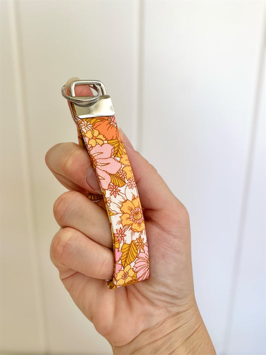Mini Pink Coral Mustard Floral Key Chain