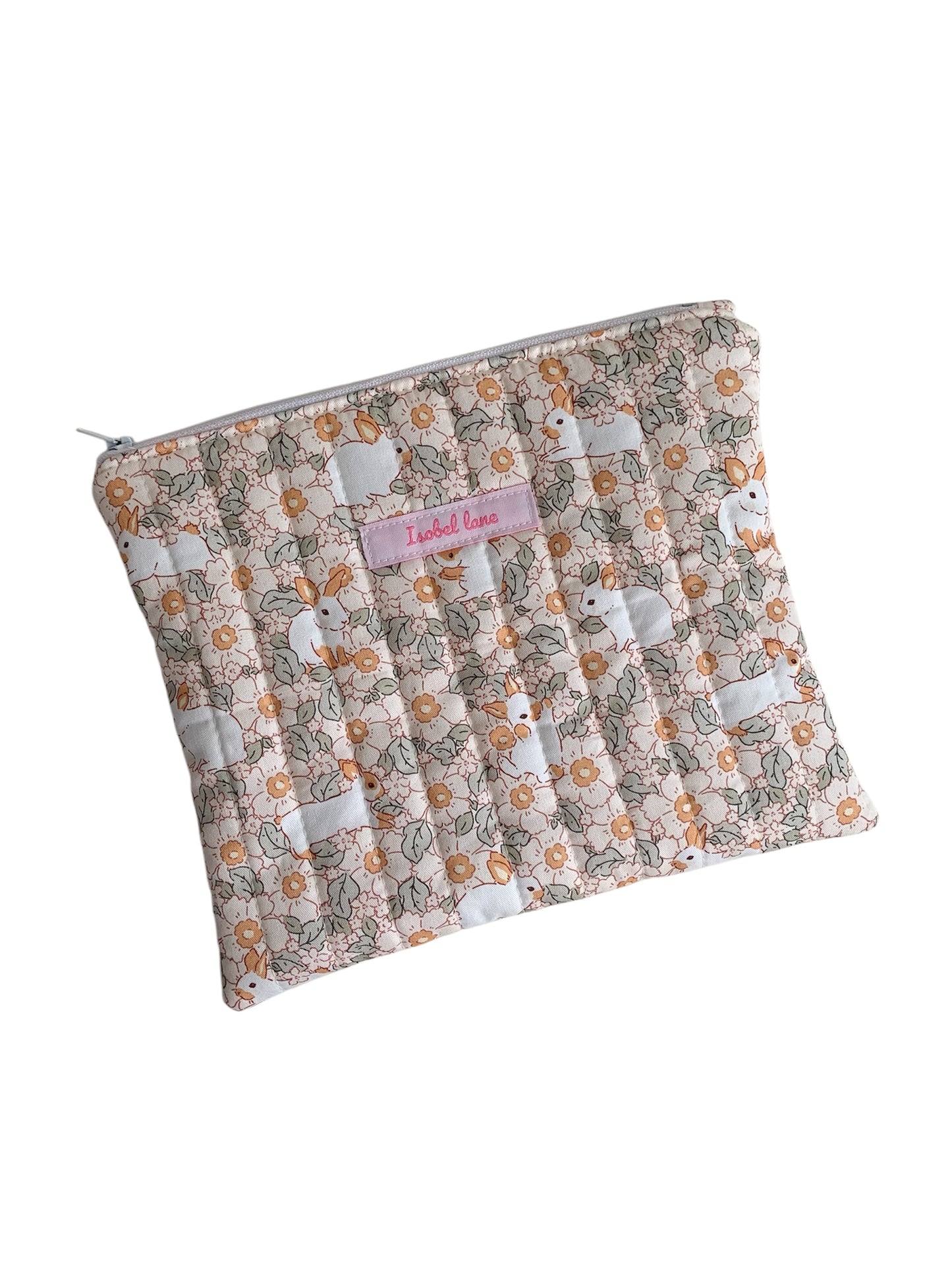 Rabbit Blossom Check Quilted Travel Pouch