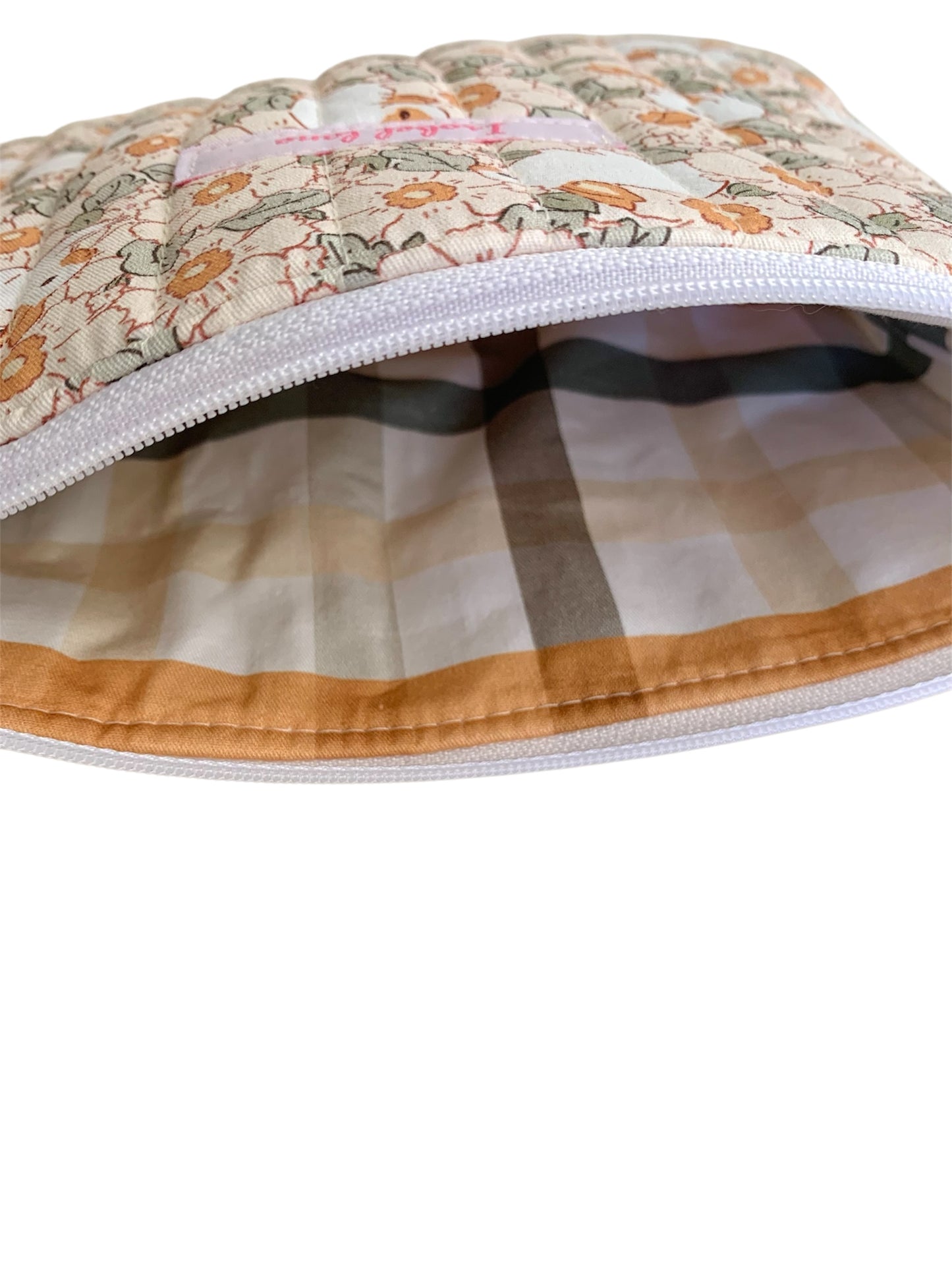 Rabbit Blossom Check Quilted Travel Pouch