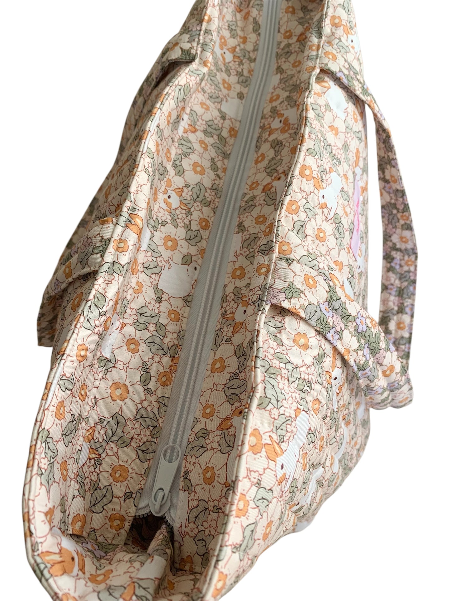 Rabbit Blossom Floral Quilted Cotton Tote Bag