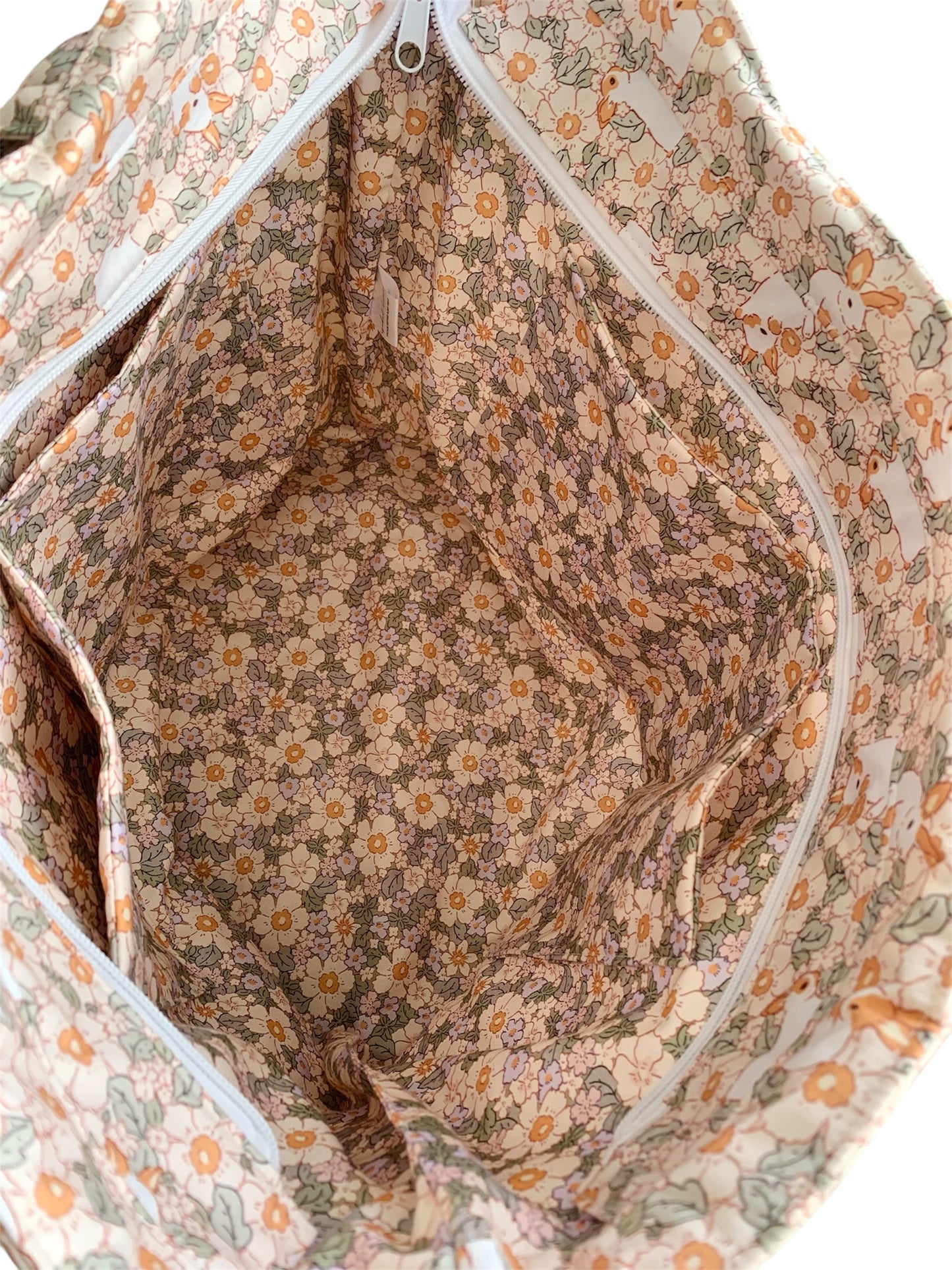 Rabbit Blossom Floral Quilted Cotton Tote Bag