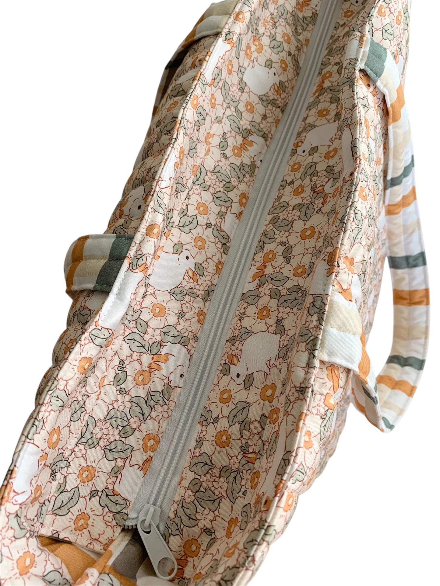 Rabbit Blossom Check Quilted Cotton Tote Bag