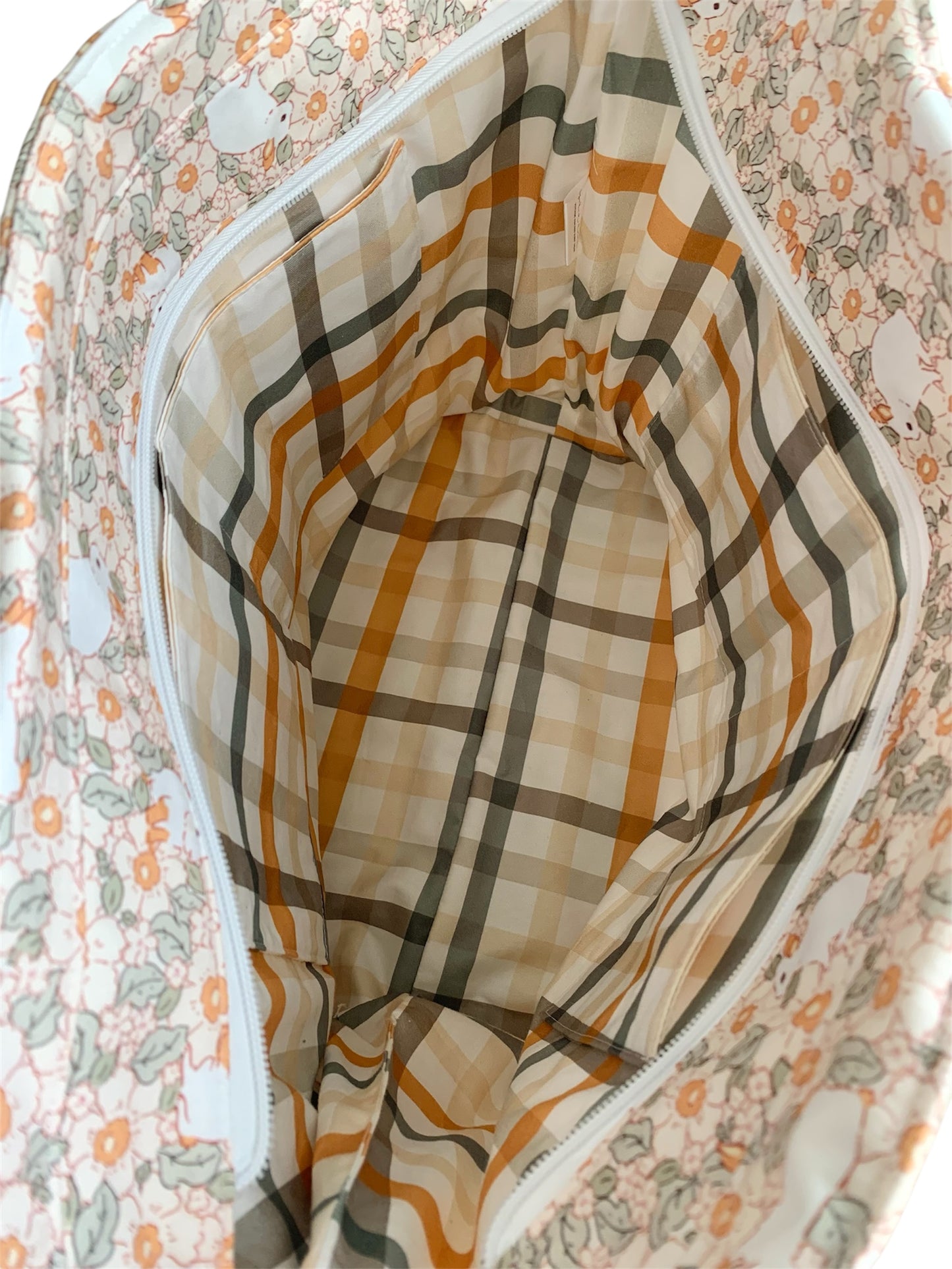 Rabbit Blossom Check Quilted Cotton Tote Bag