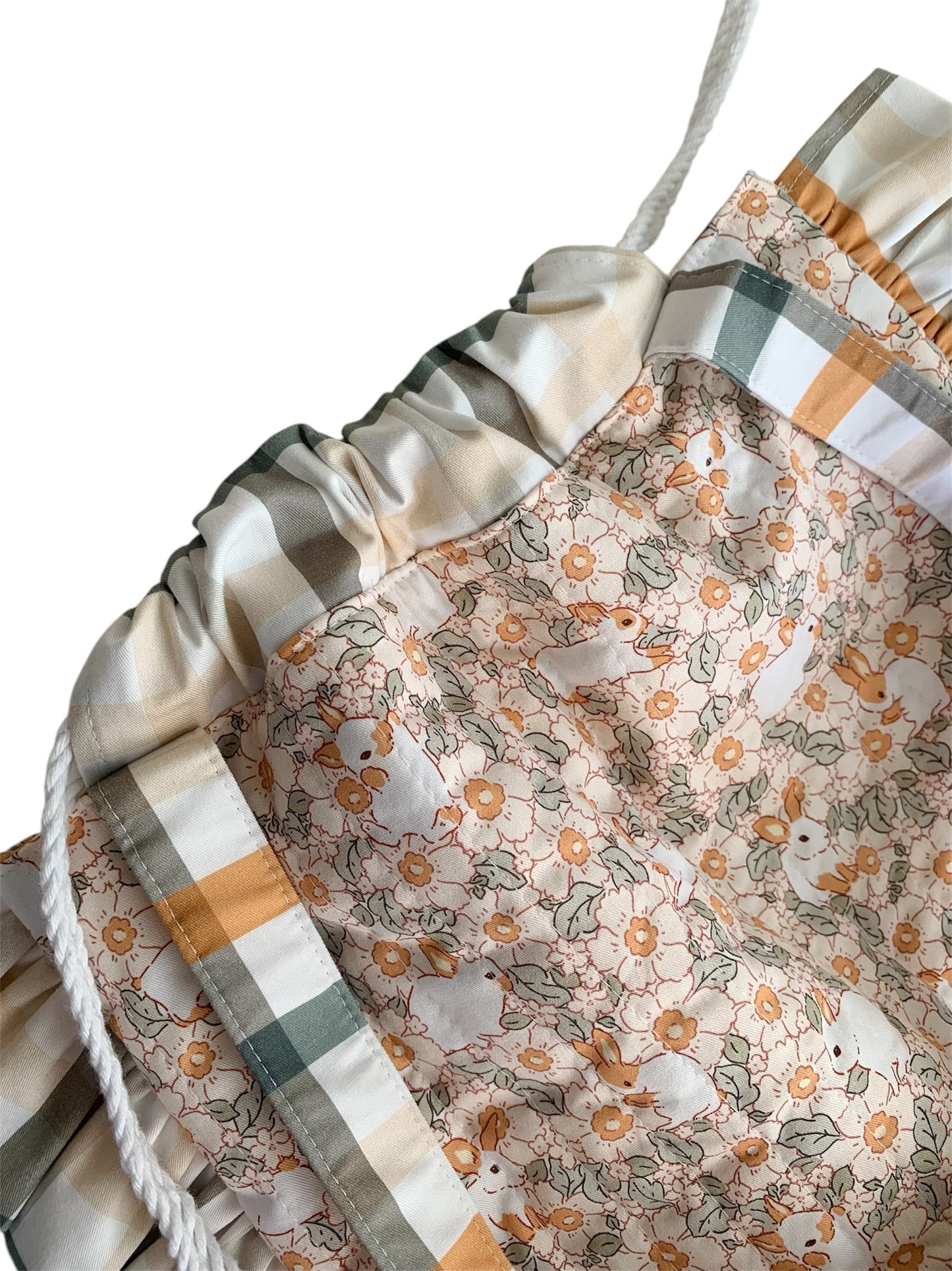 Rabbit Blossom Check Frill Quilted Cotton Tote Bag