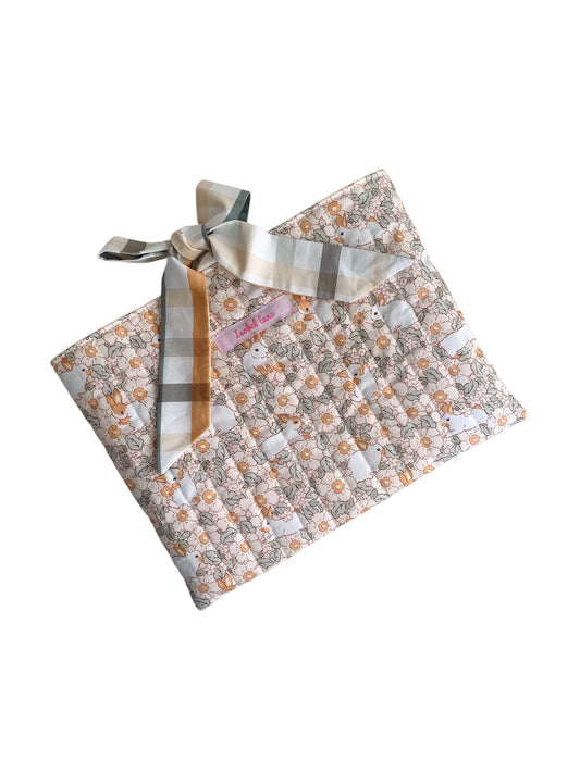 Rabbit Blossom Check Quilted Book Sleeve