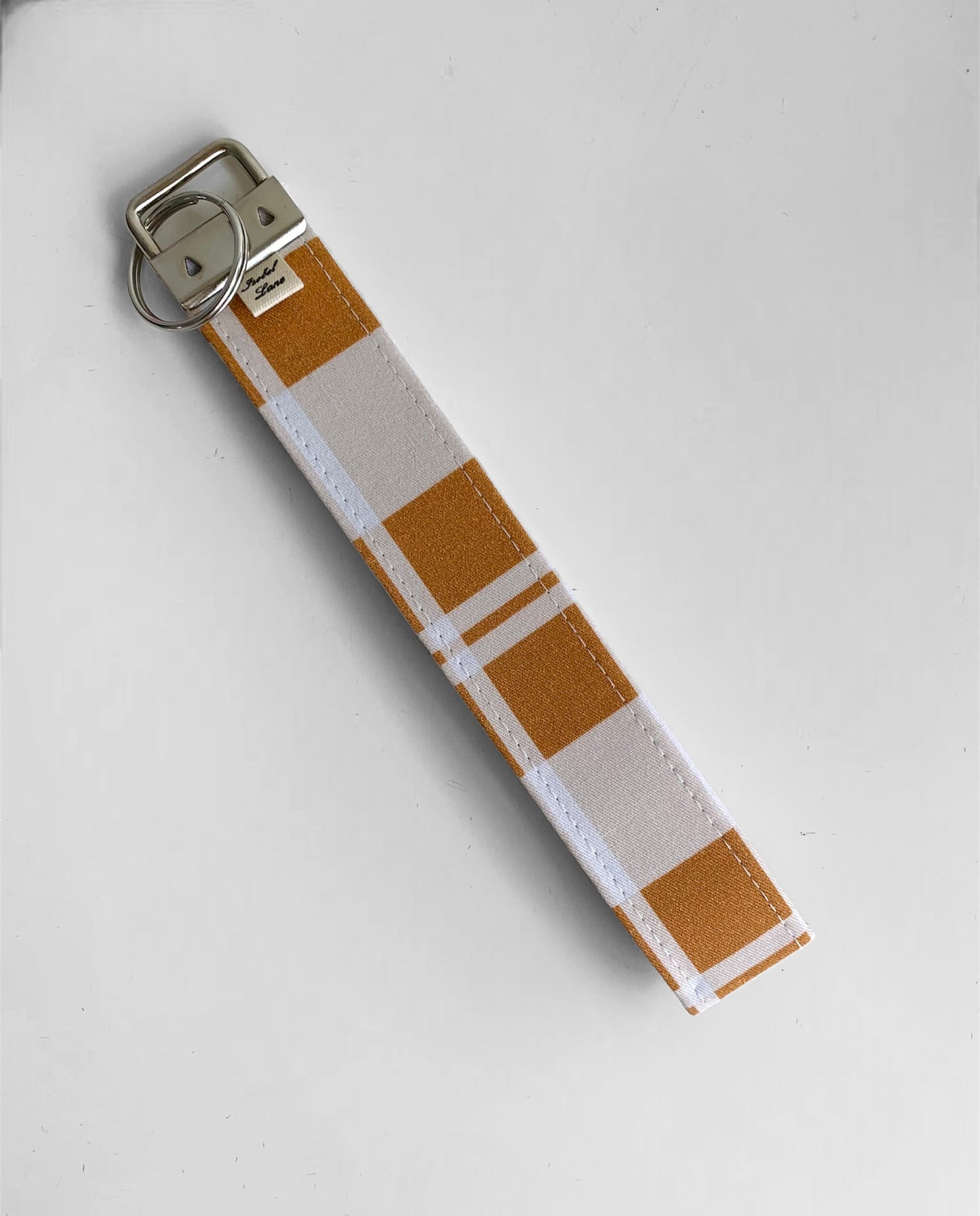 Beige And Mustard Plaid Wristlet Key Chain