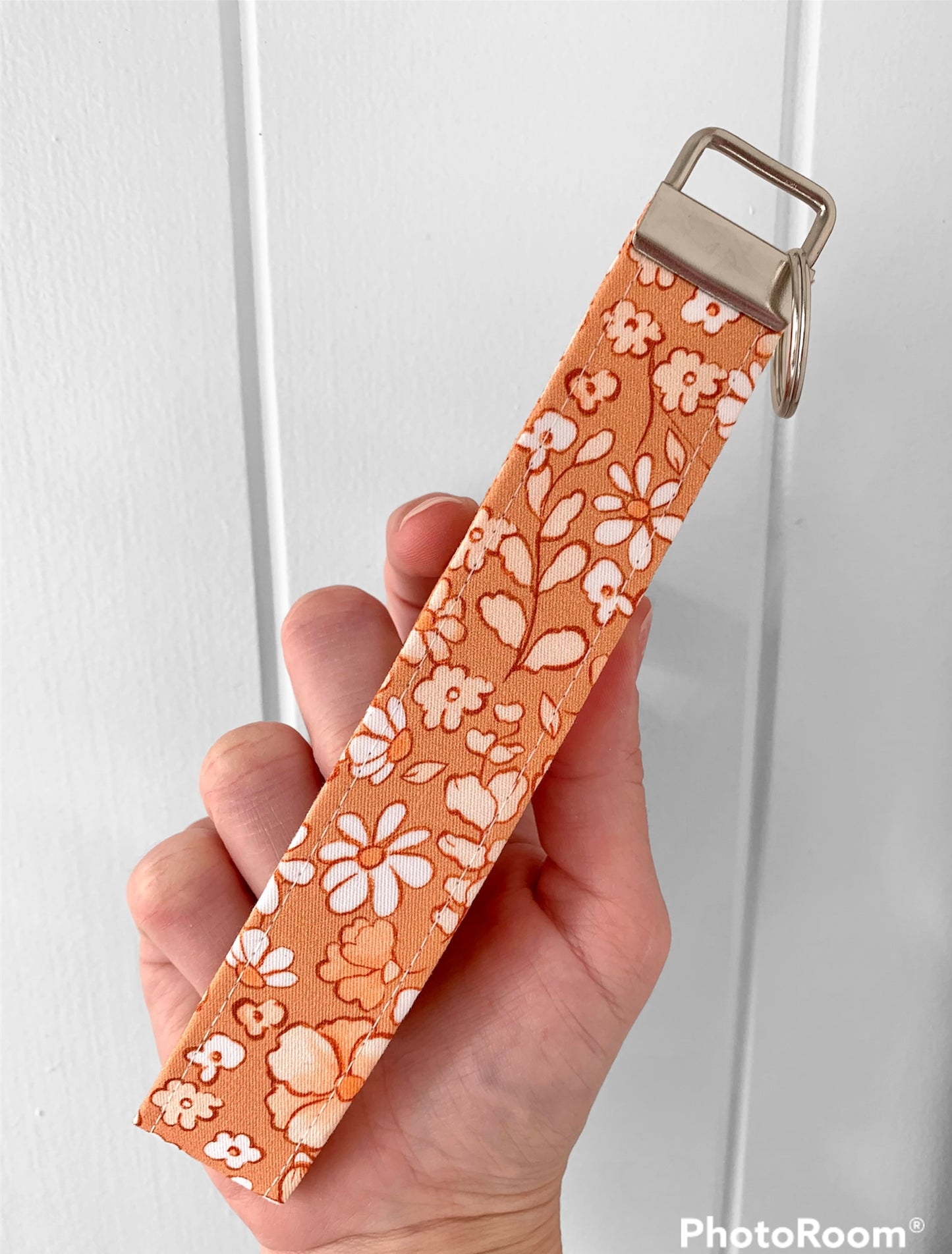 Apricot Floral Wristlet Key Chain