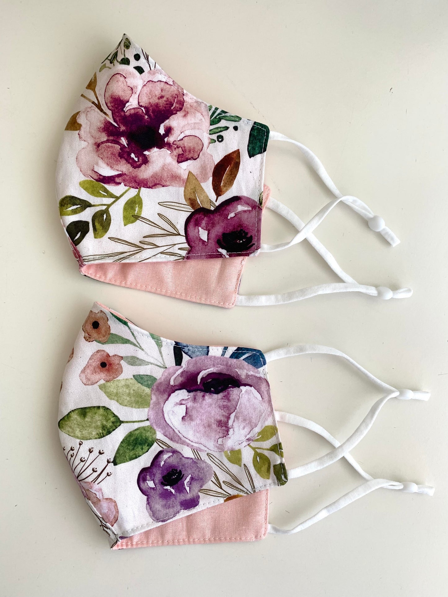 Purple Floral Flower Cotton 3 Layer Face Covering Mask