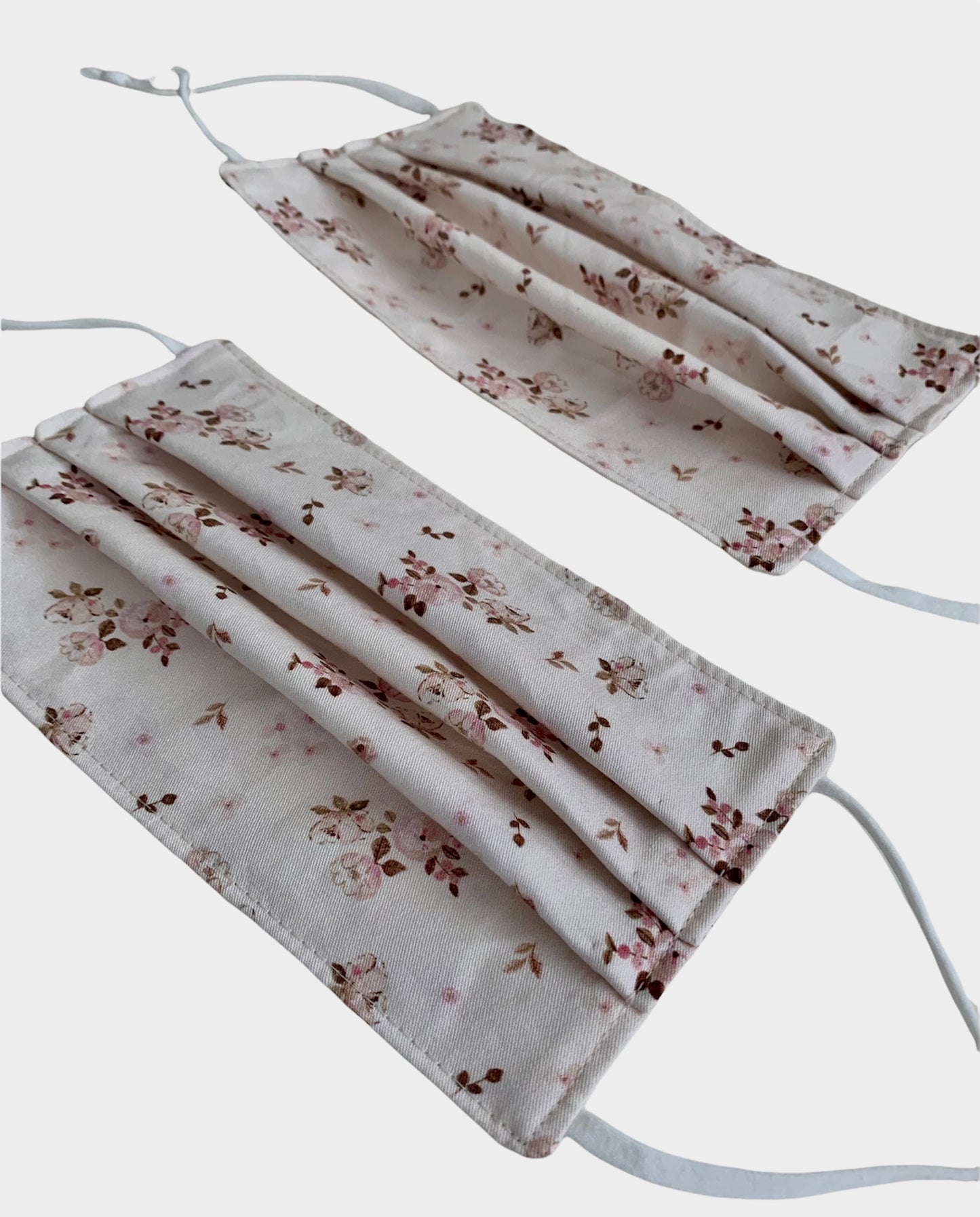 Cream Floral Cotton Pleated Face Covering Mask