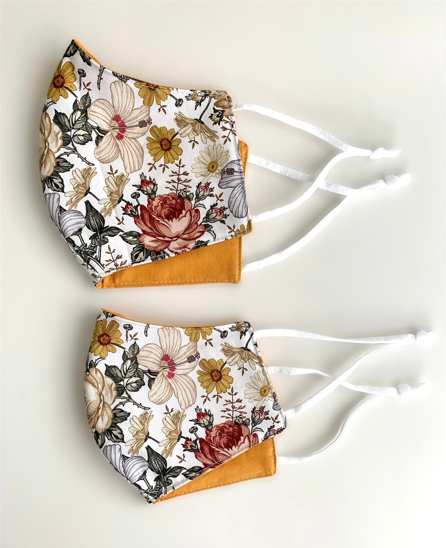 Mustard Floral Rose Cotton 3 Layer Face Covering Mask