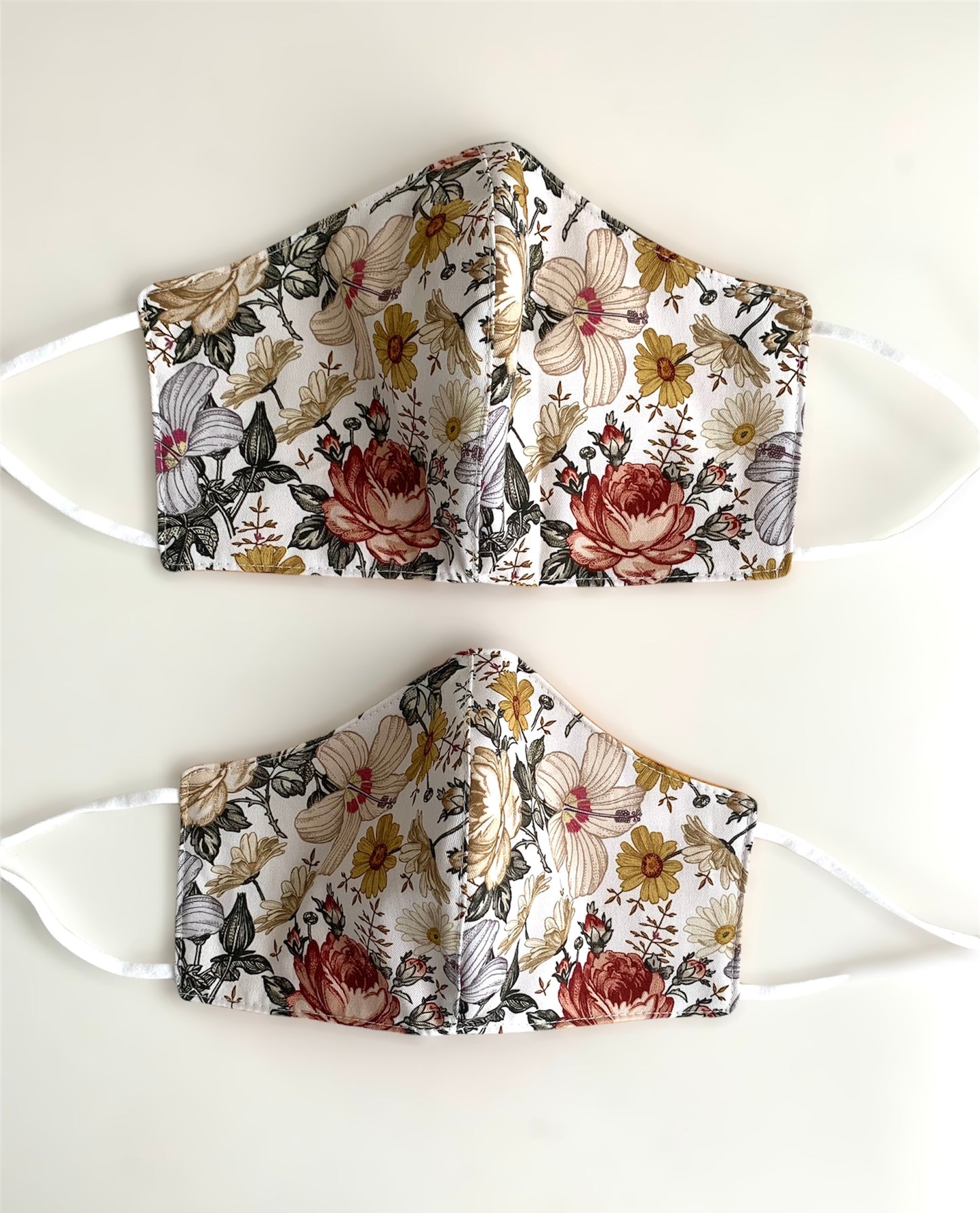 Mustard Floral Rose Cotton 3 Layer Face Covering Mask