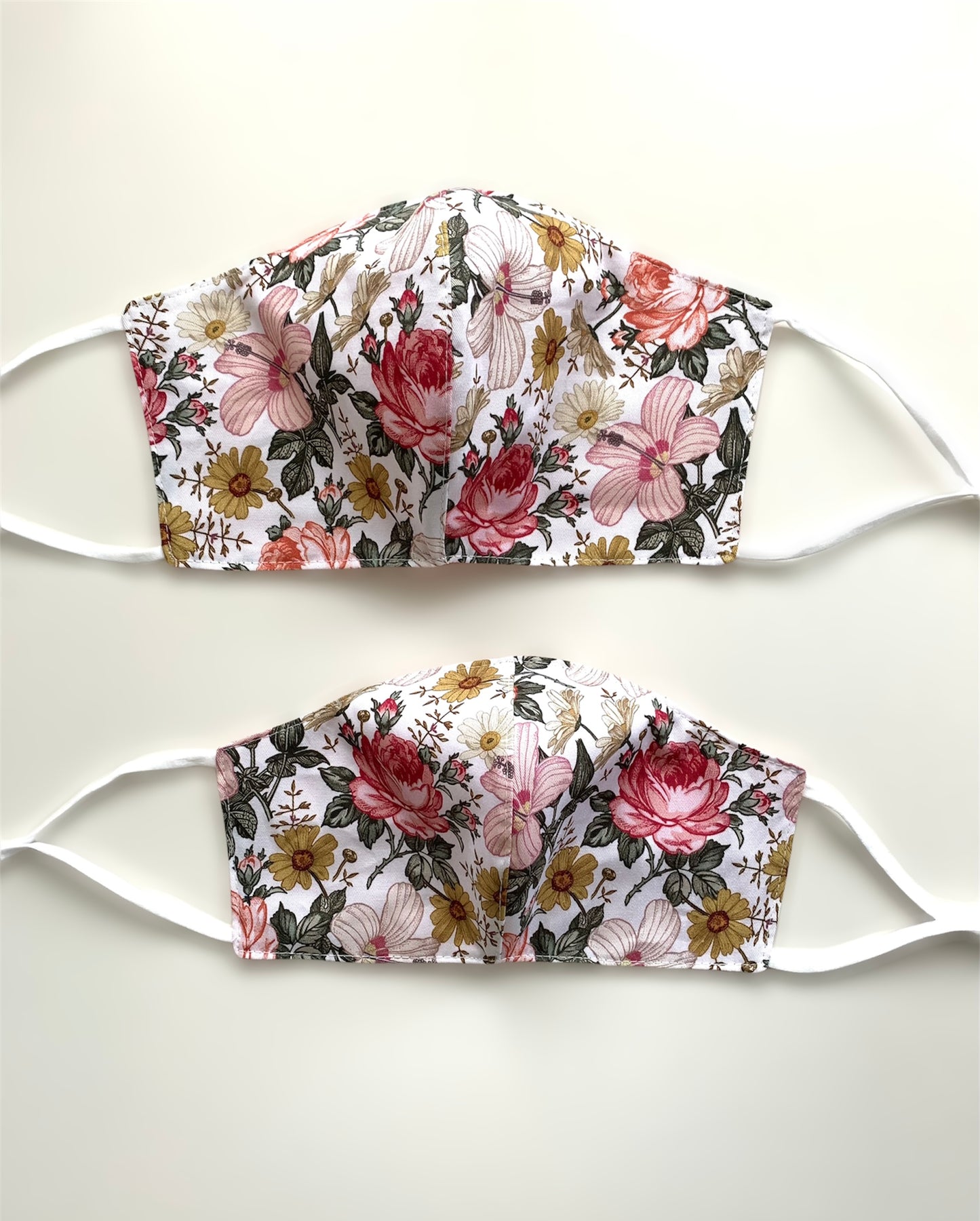 Pink Rose Floral Cotton 3 Layer Face Covering Mask