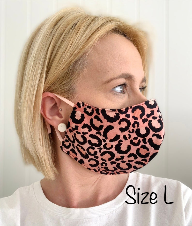 Pink And Black Leopard Print Cotton 3 Layer Face Covering Mask