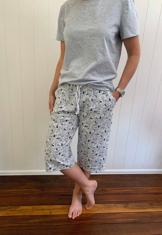 Womens Woodland Creatures 3/4 Length Capri Cotton Pyjama Pants
