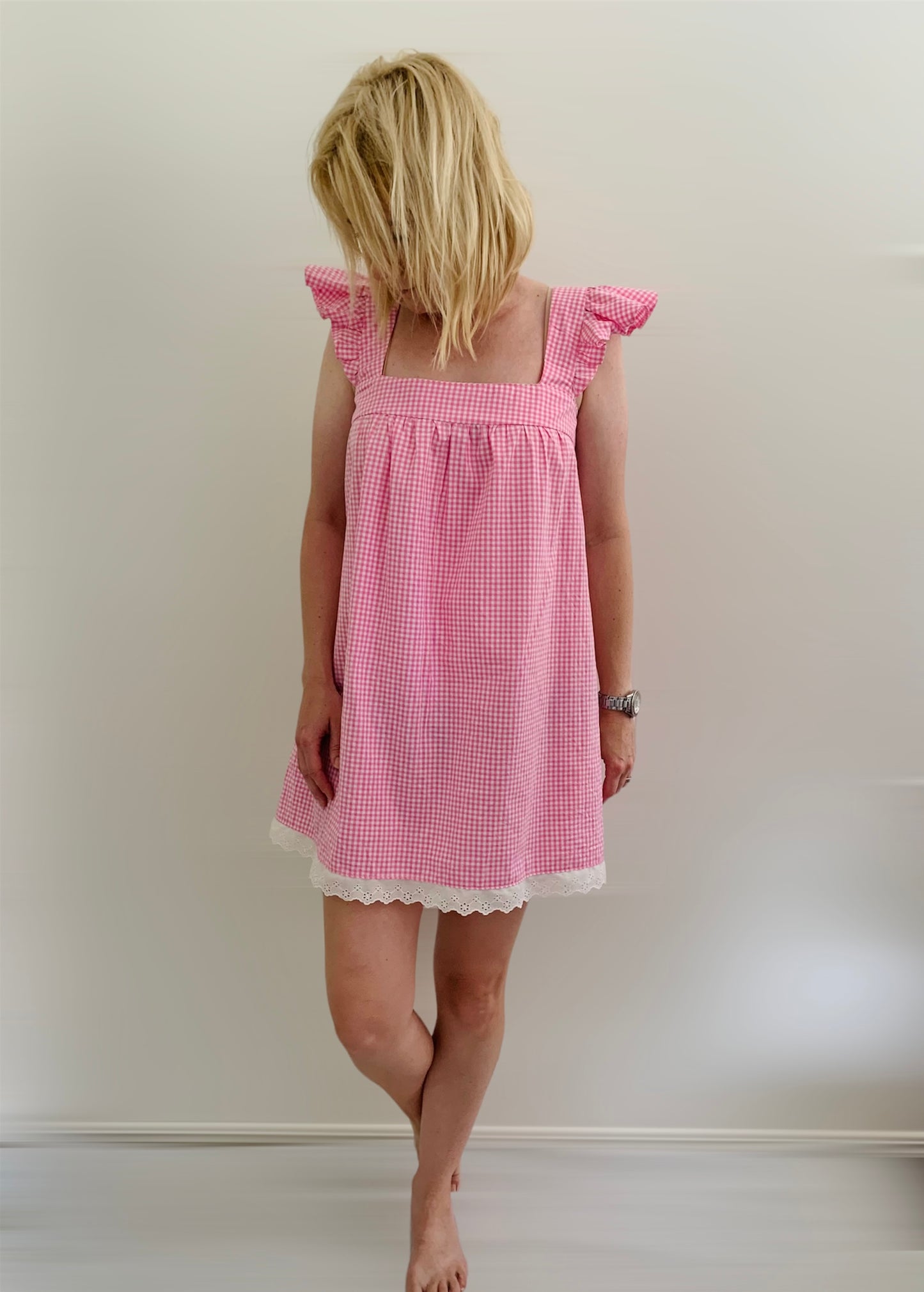 Womens Pink Gingham Baby Doll Cotton Nightie