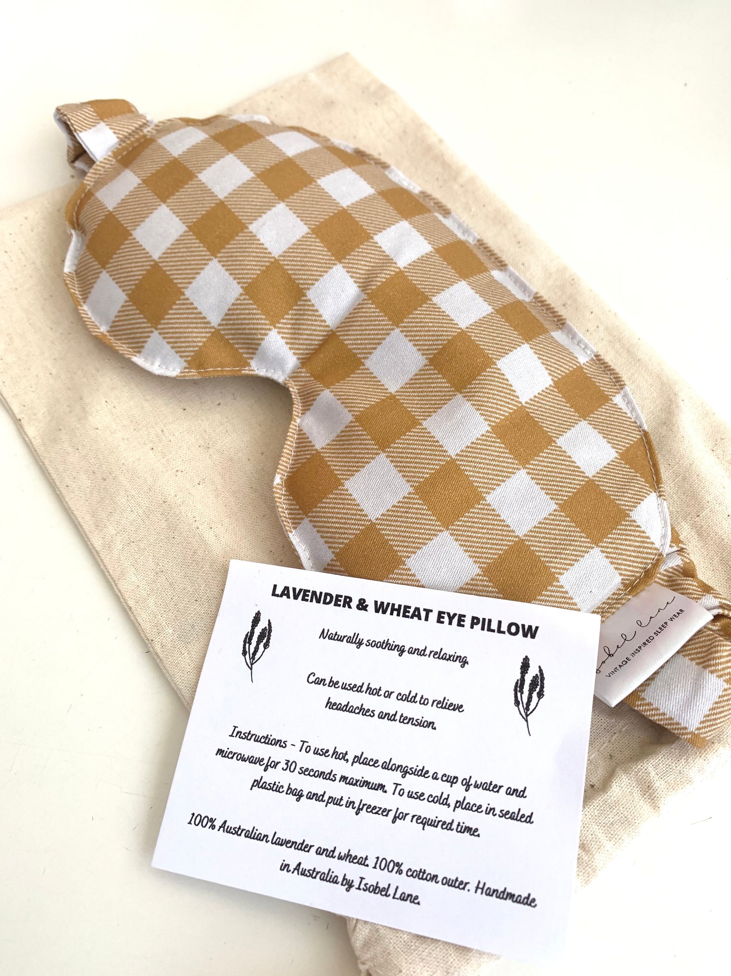 Mustard Gingham Wheat And Lavender Cotton Eye Pillow