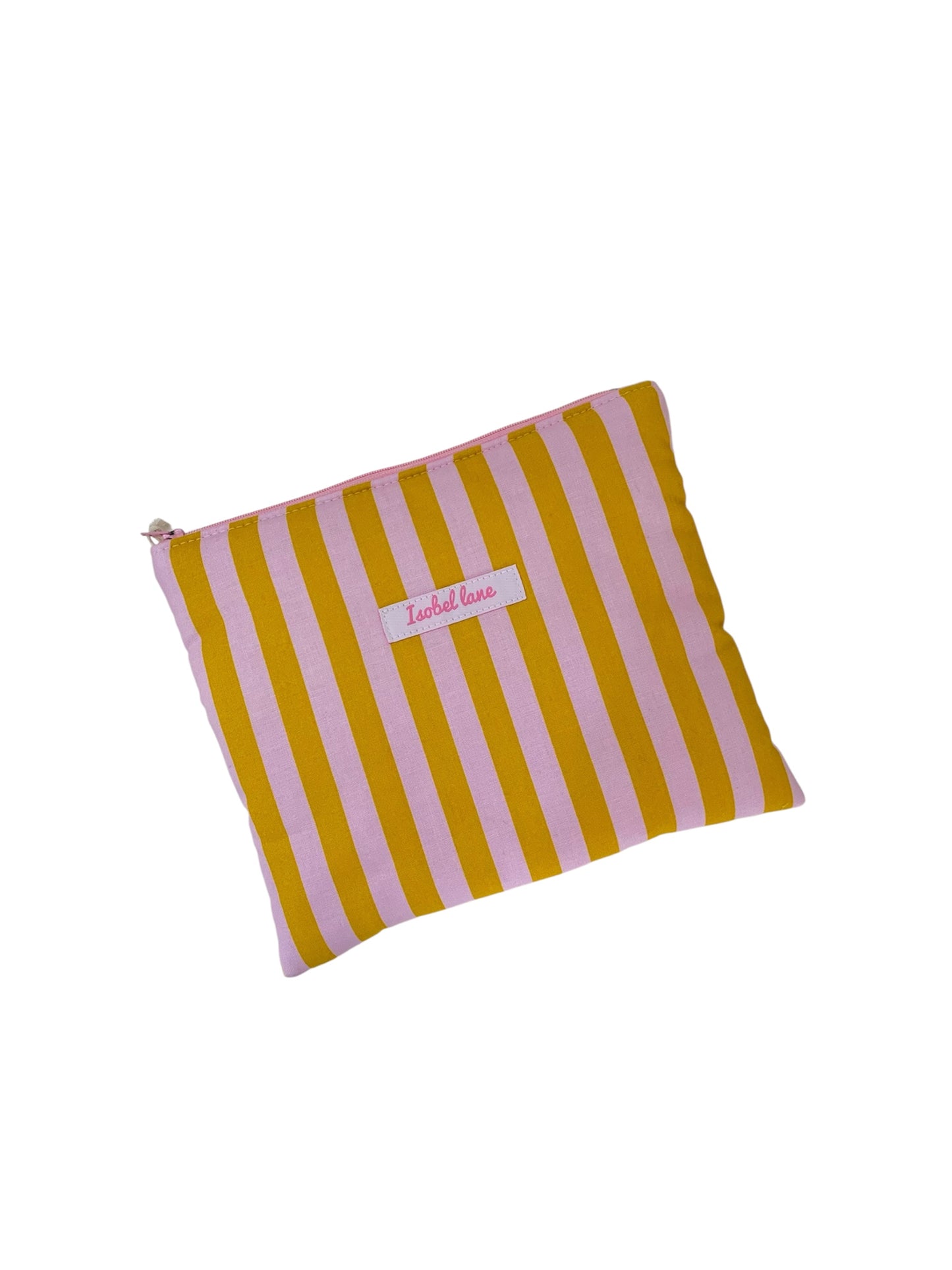 Pink And Mustard Stripe Travel Zipper Pouch