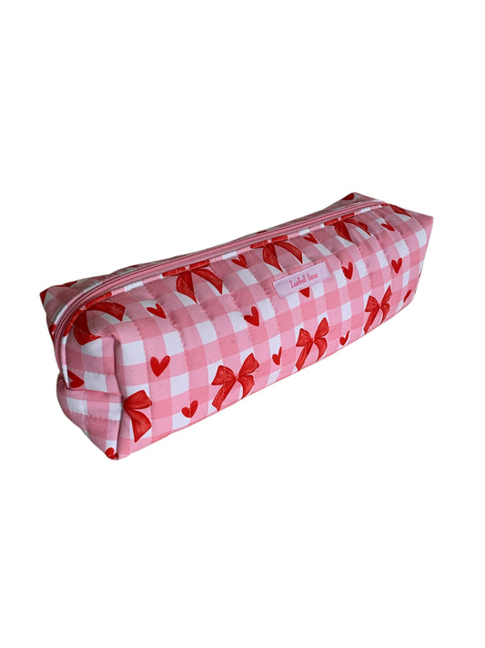 Pink Check & Red Bow Quilted Hair Tools Bag