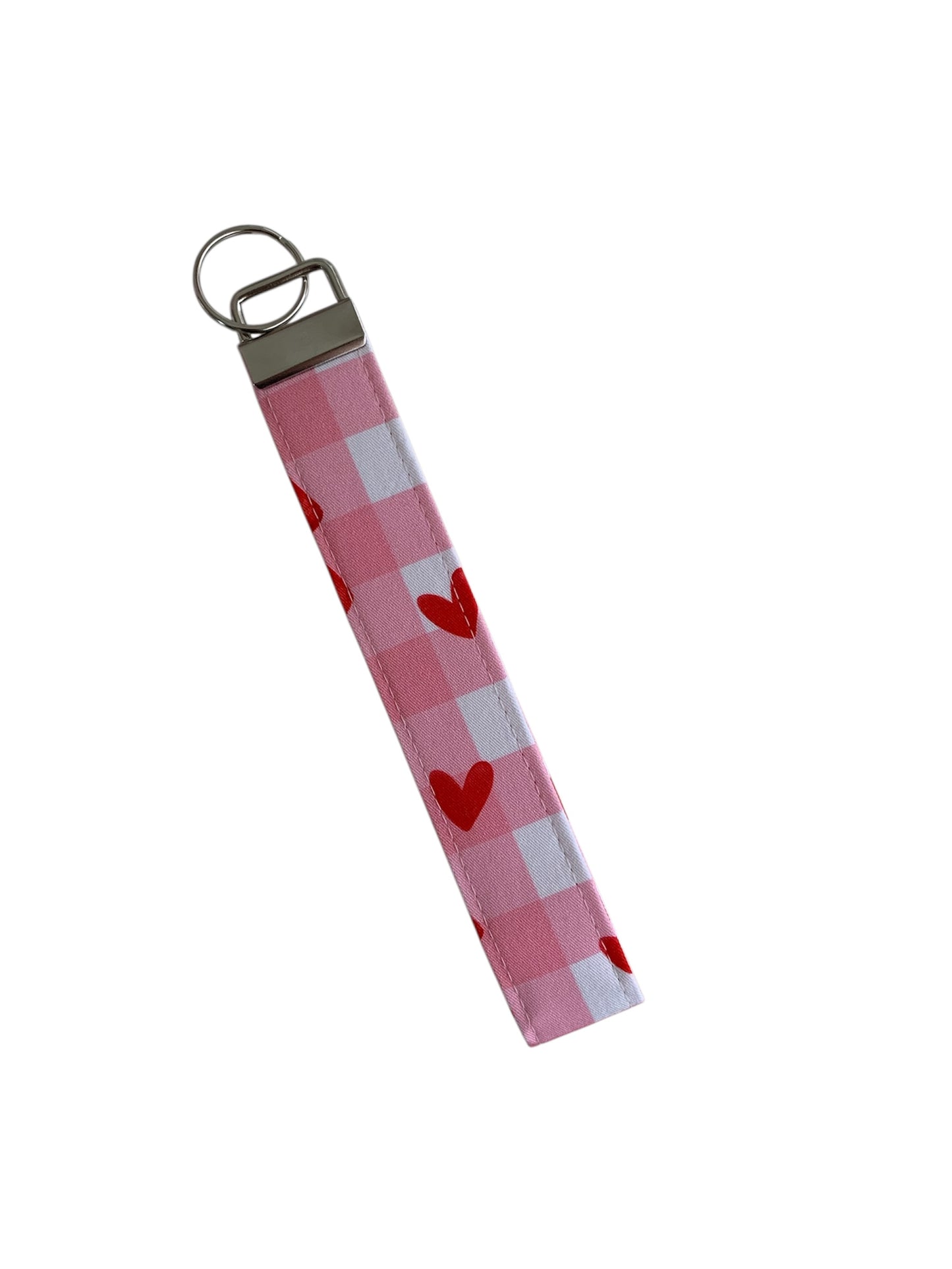 Pink Check & Red Heart Wristlet Key Chain