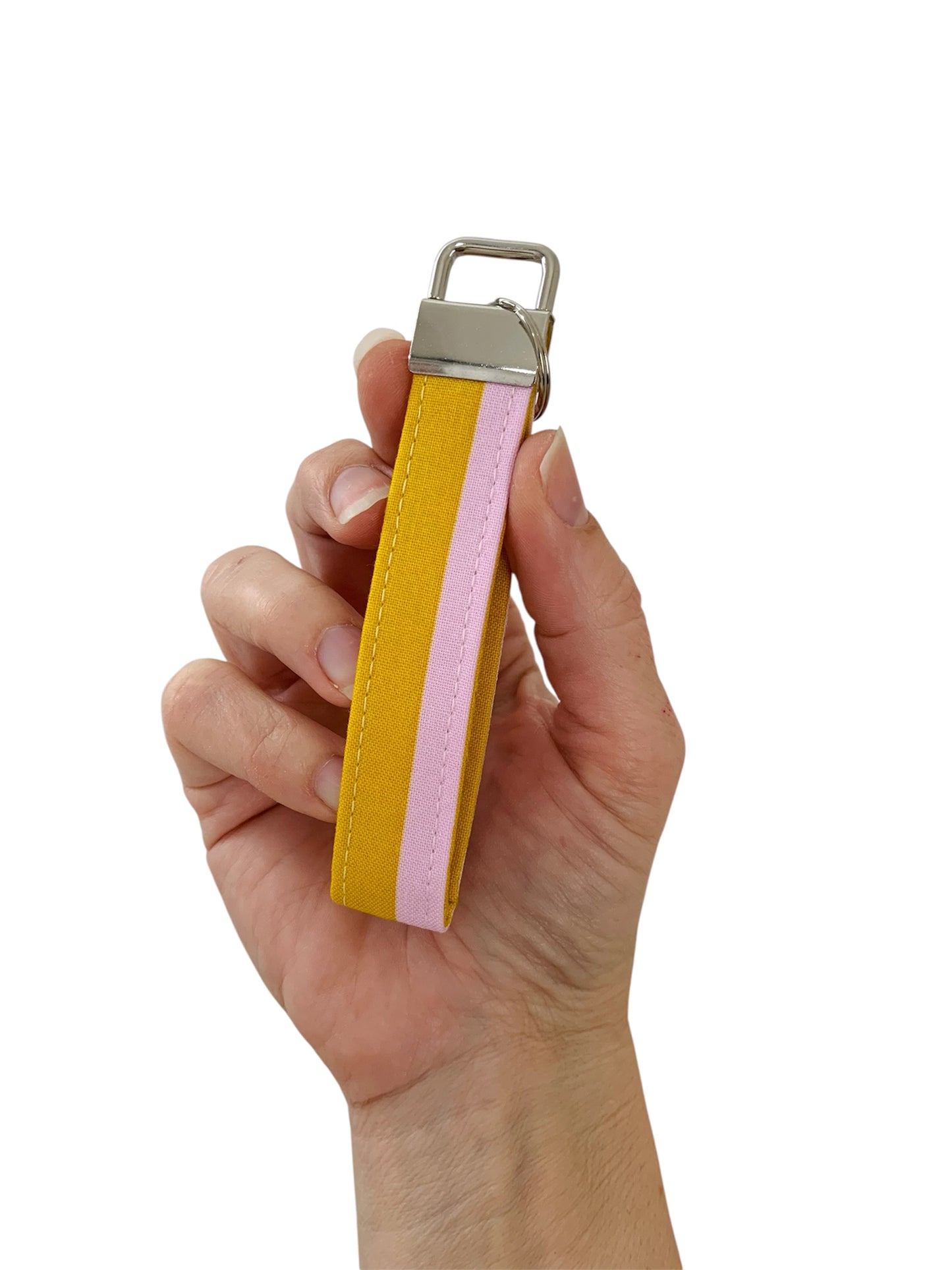 Mini Pink And Mustard Stripe Key Chain