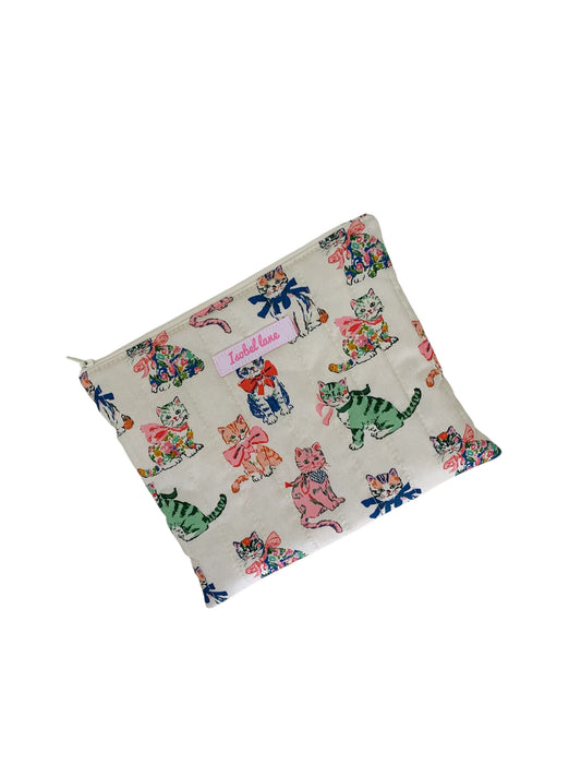 Cat Kitty Quilted Travel Pouch