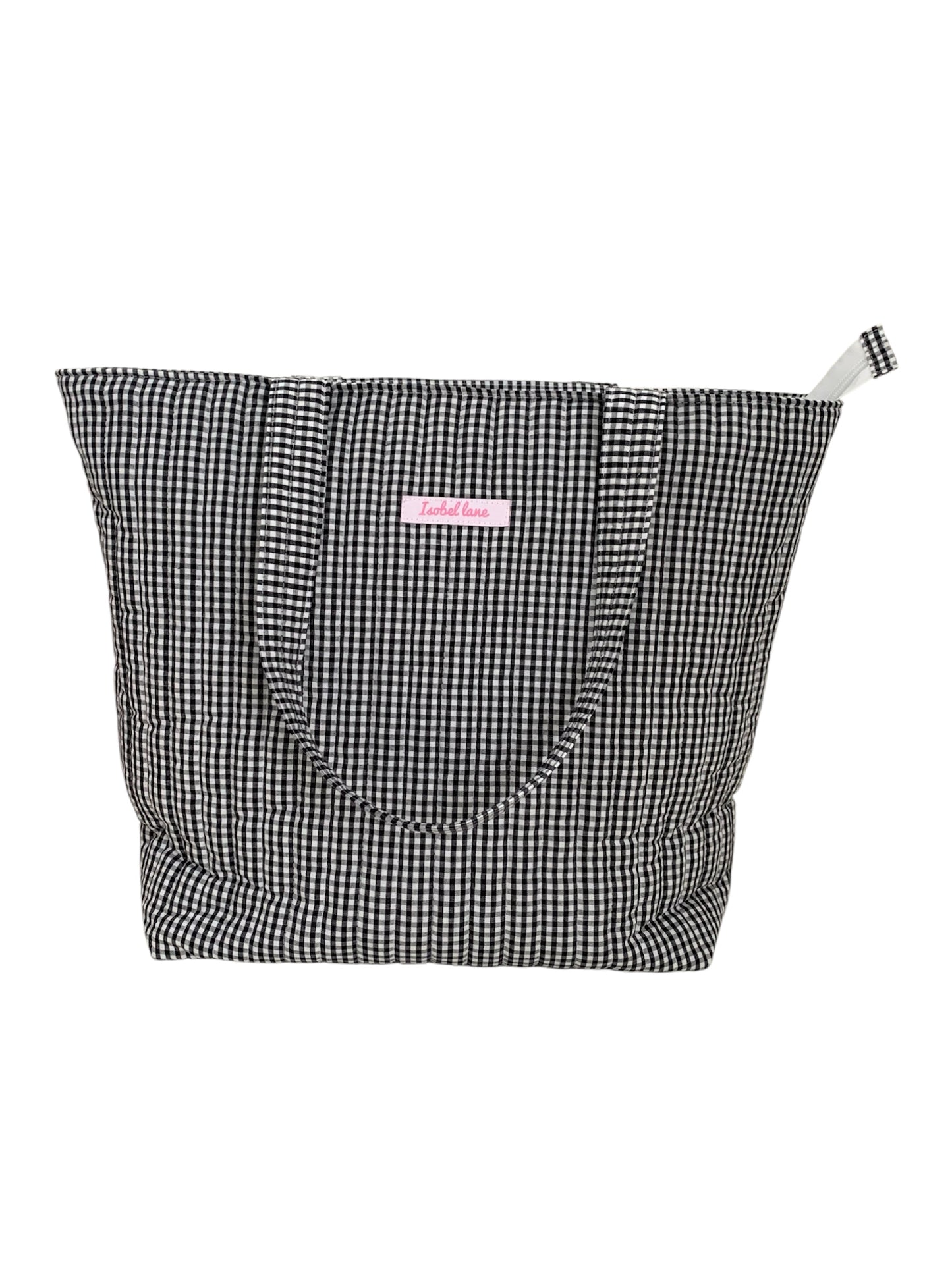 Black Gingham Quilted Cotton Weekend Tote Bag
