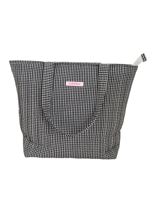 Black Gingham Quilted Cotton Weekend Tote Bag
