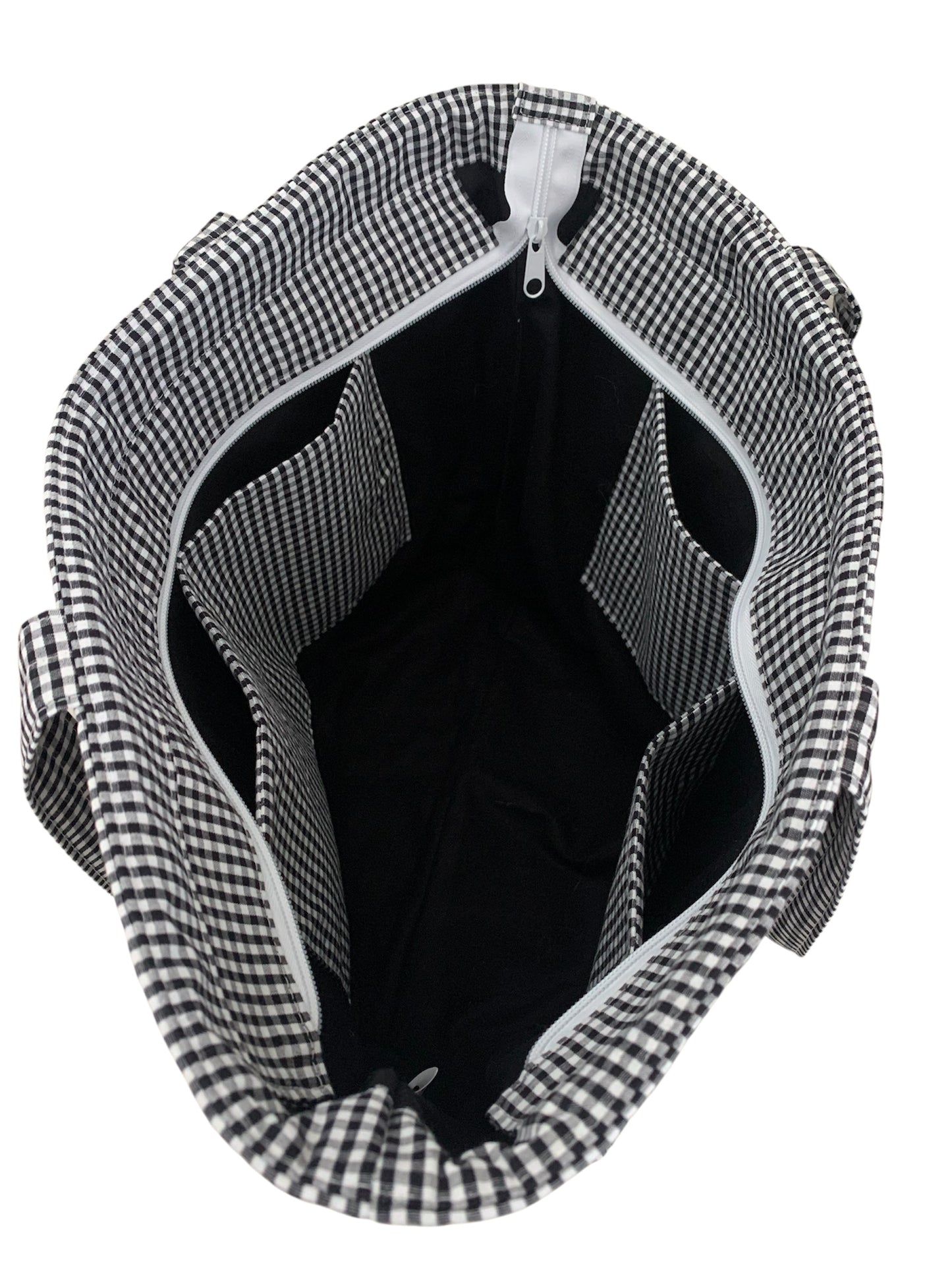 Black Gingham Quilted Cotton Weekend Tote Bag