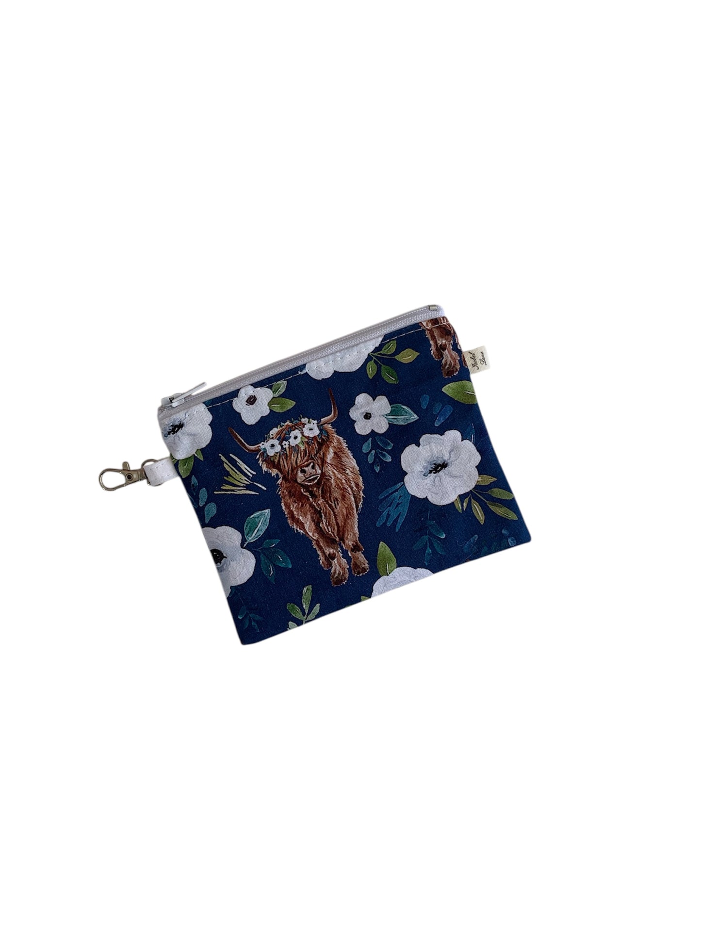 Small Highland Cow Dark Blue Zipper Pouch