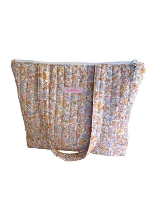 Spring Pastel Floral Quilted Cotton Small Day Tote Bag