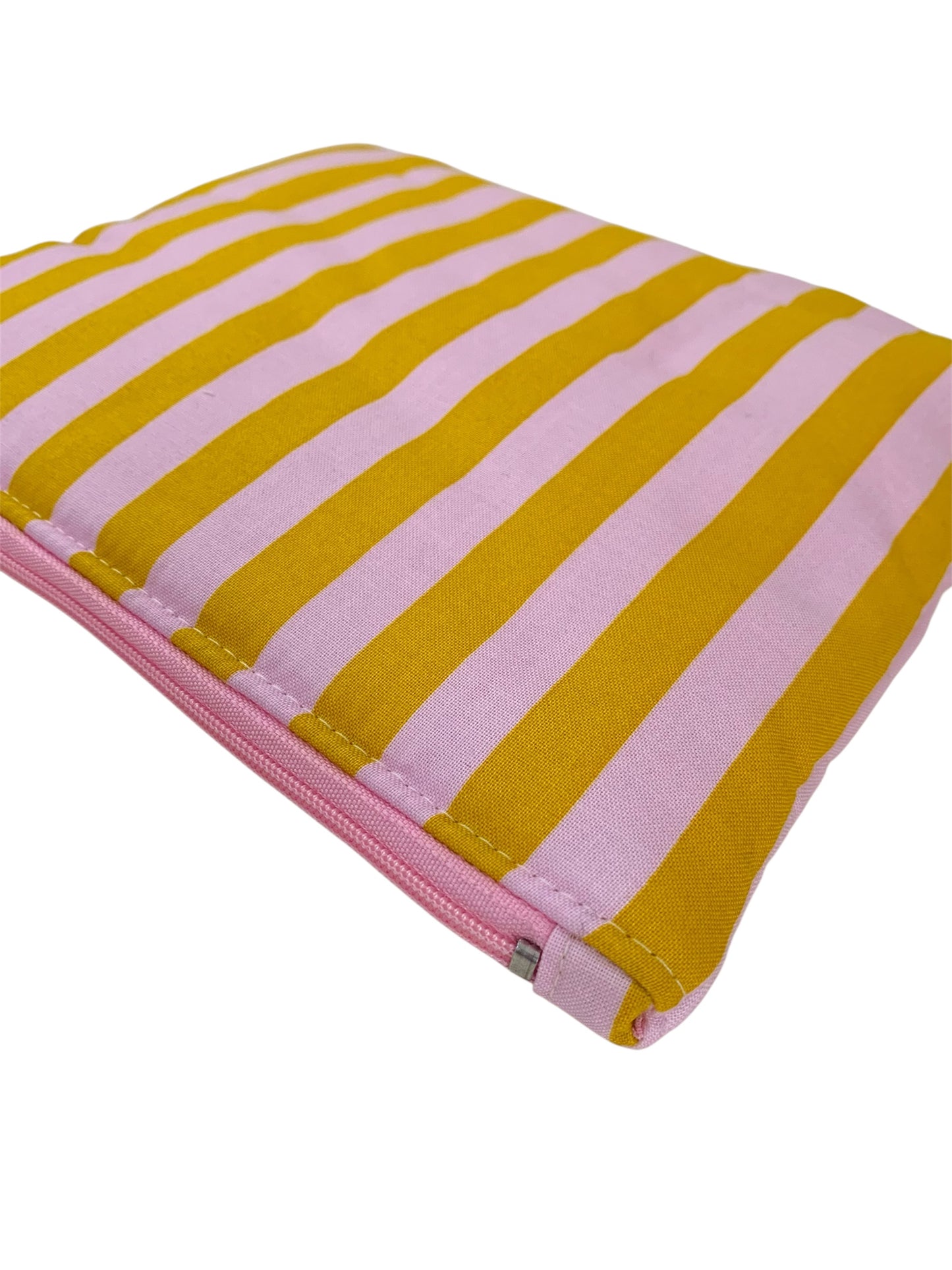 Pink And Mustard Stripe Travel Zipper Pouch
