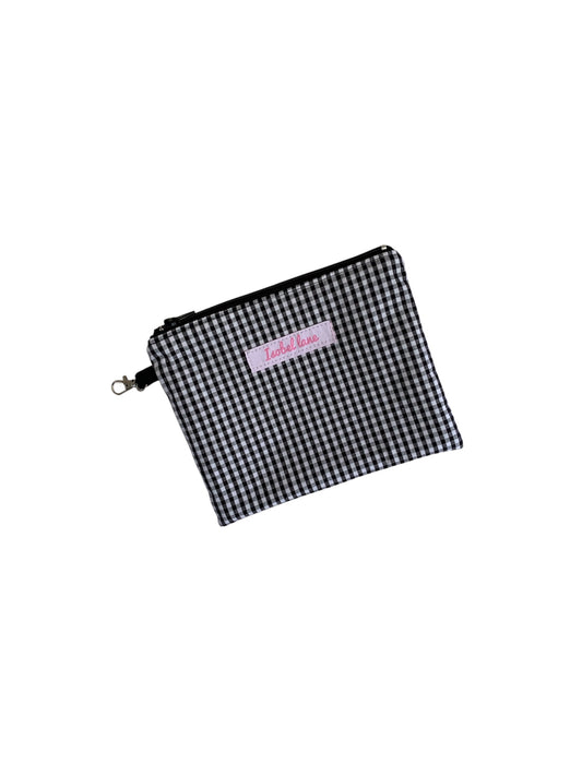 Black Gingham Cotton Zipper Pouch