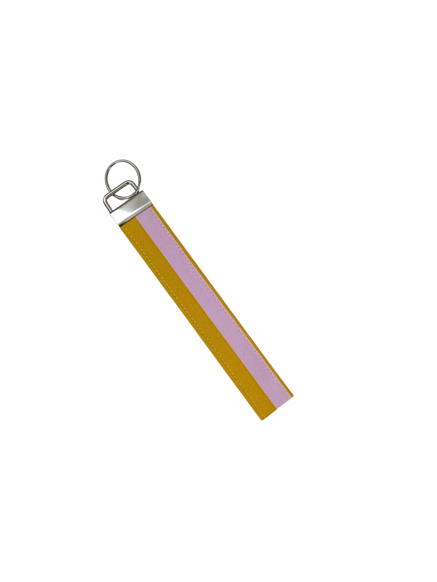 Pink And Mustard Stripe Wristlet Key Chain