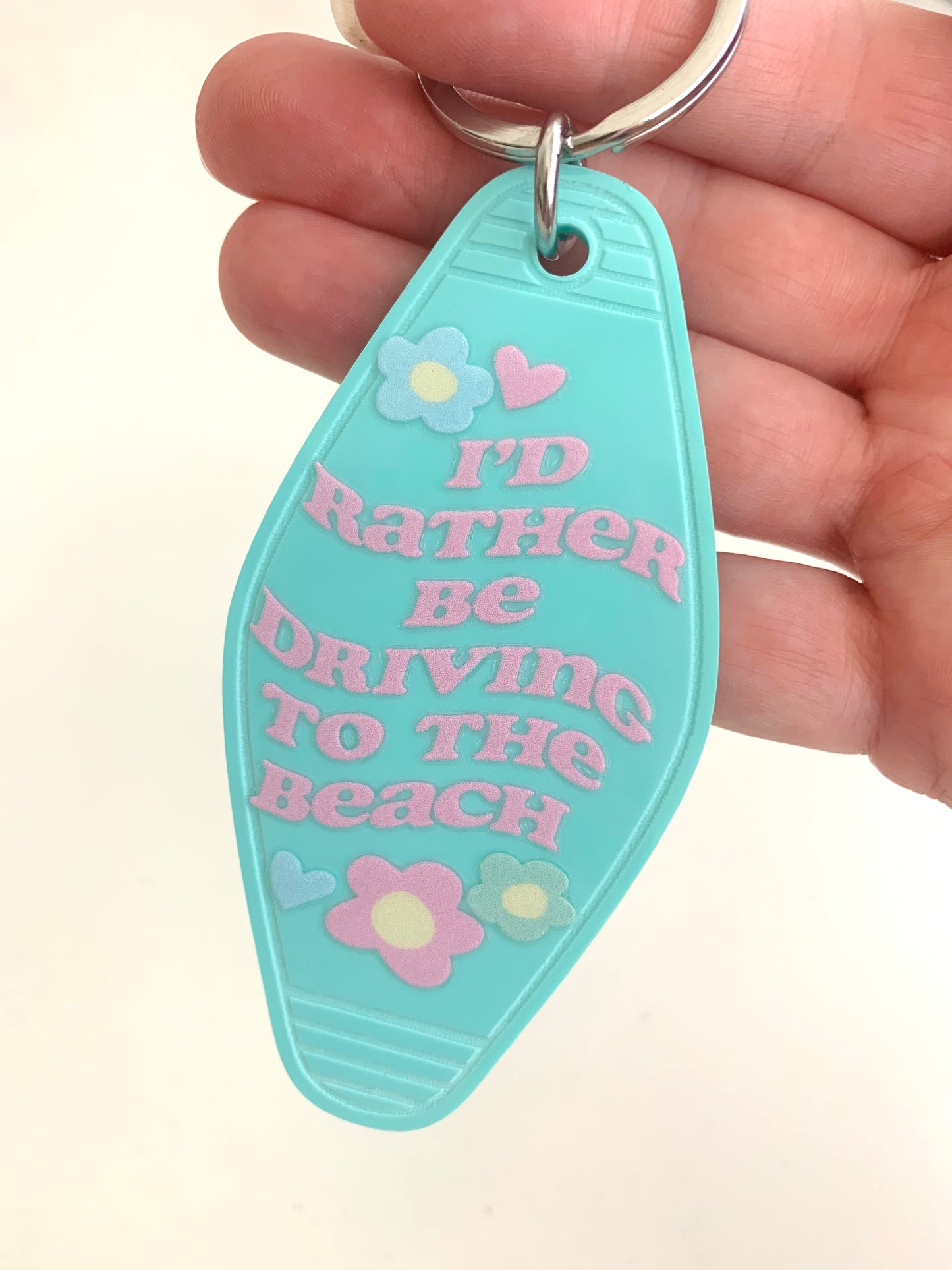 I’d Rather Be At The Beach Teal Motel Key Chain