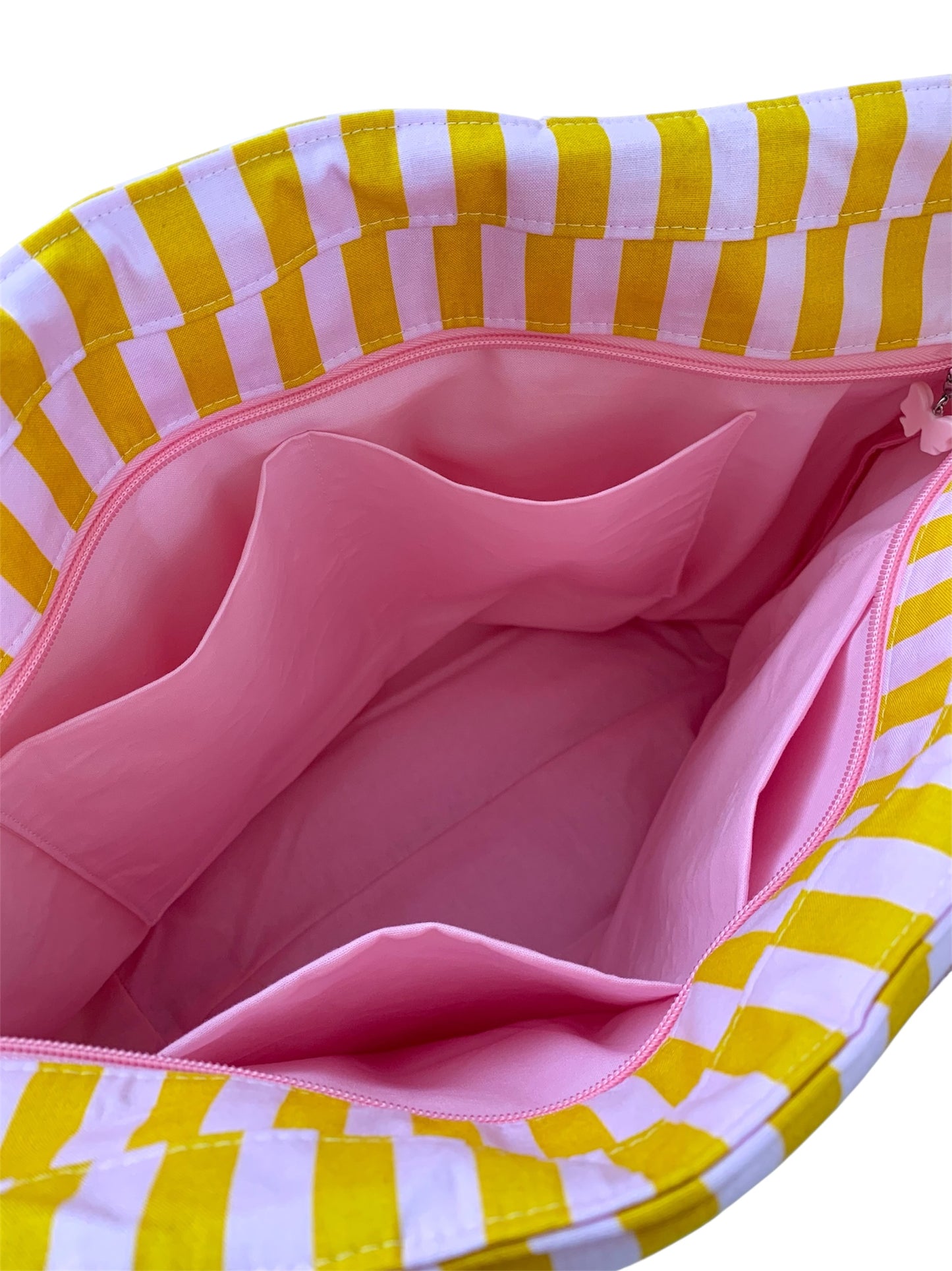 Pink And Mustard Stripe Cotton Weekend Tote Bag