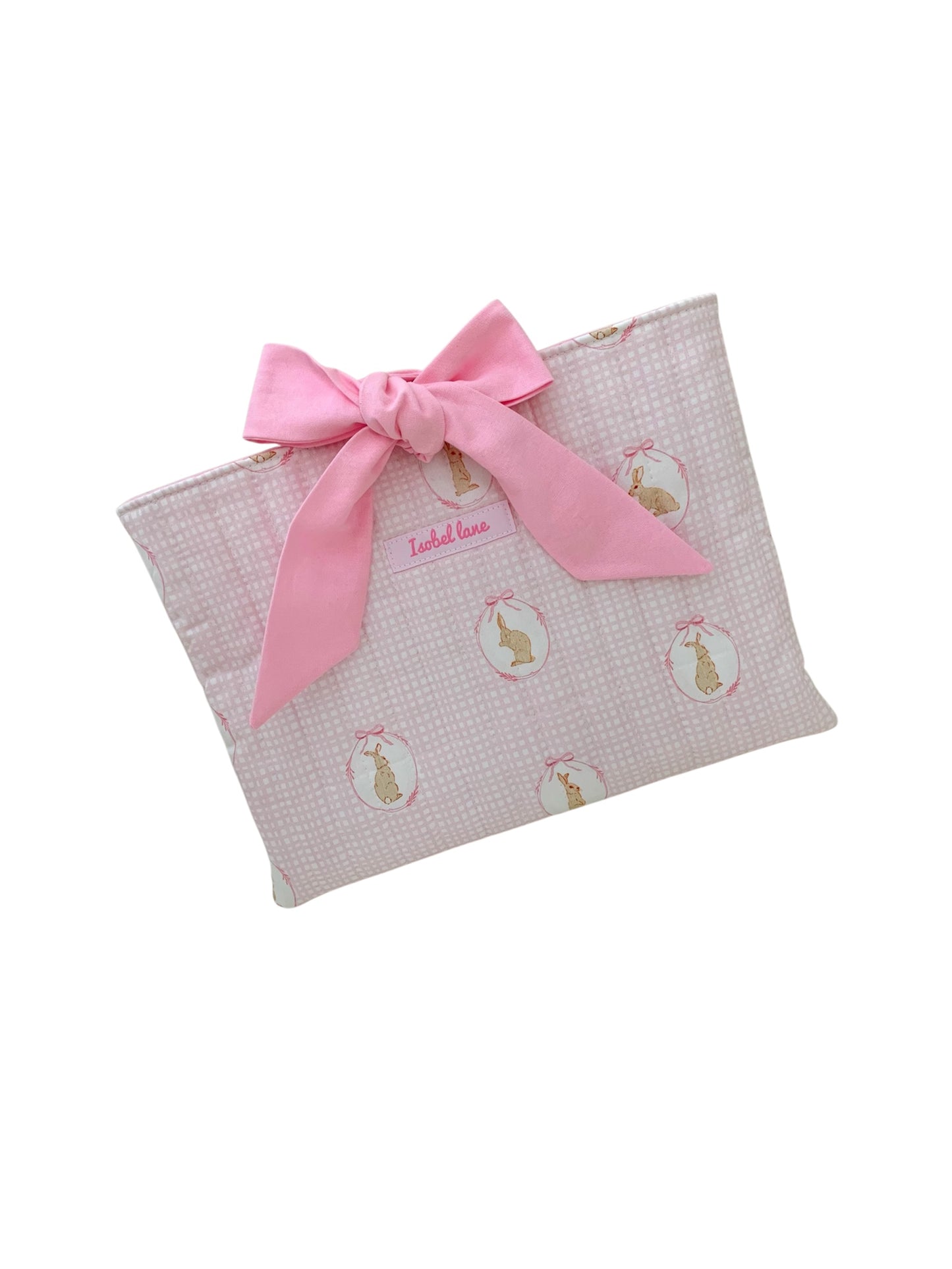 Rabbit Pink Gingham Quilted Book Sleeve