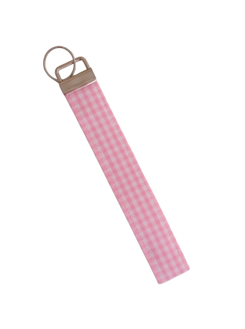 Pink small gingham Wristlet Key Chain