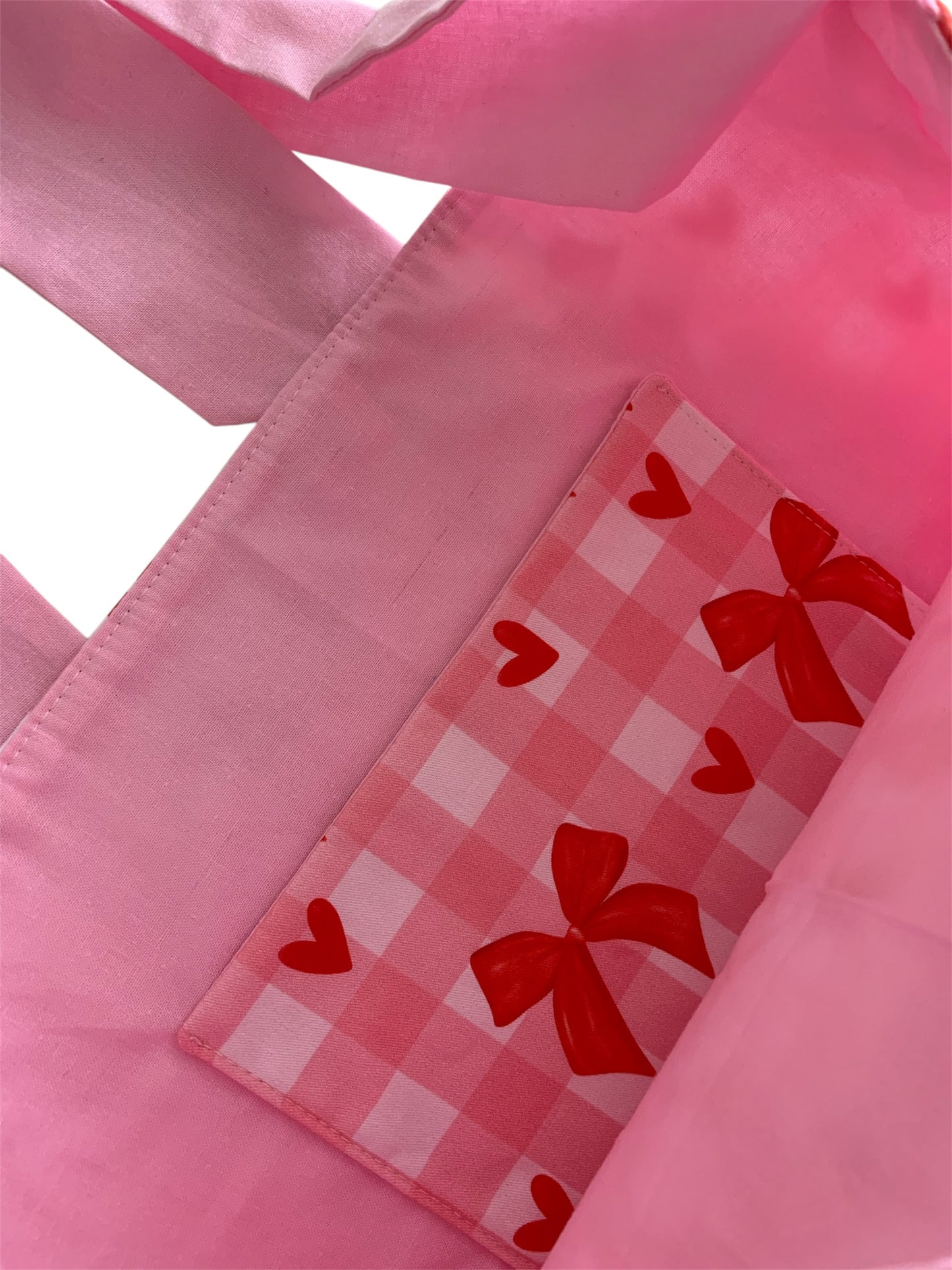 Pink Check & Red Bow Pink Tie Cotton Tote Bag