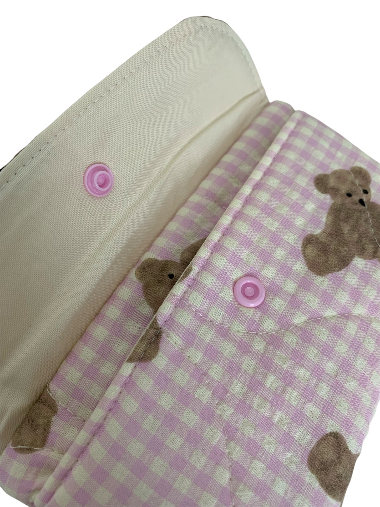 Pink Check Teddy Bear Quilted Zipper Purse