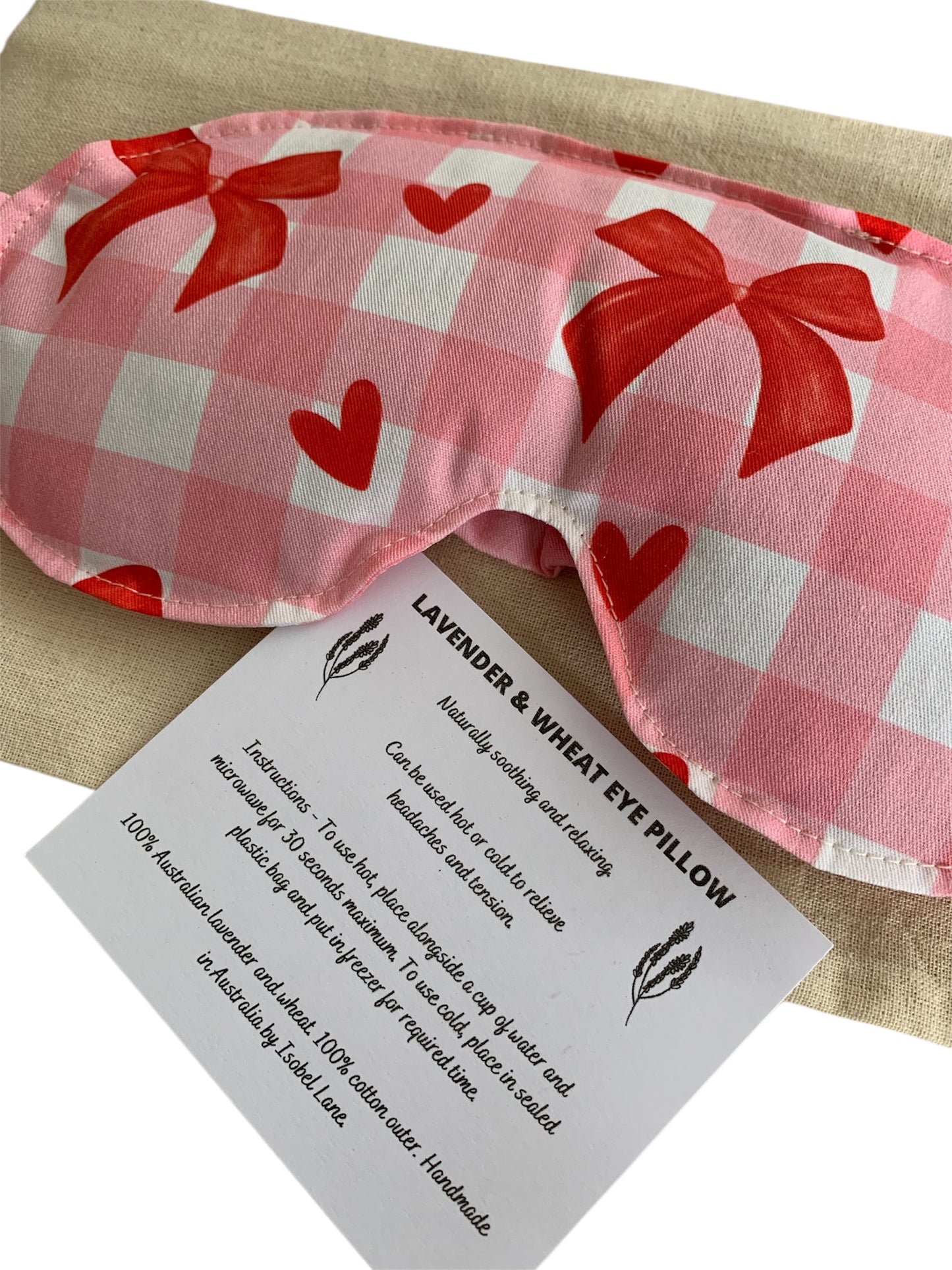 Pink Check & Red Bow Wheat And Lavender Cotton Eye Pillow