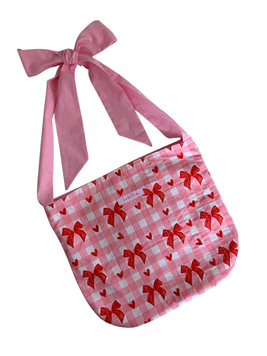 Pink Check & Red Bow Pink Tie Cotton Tote Bag