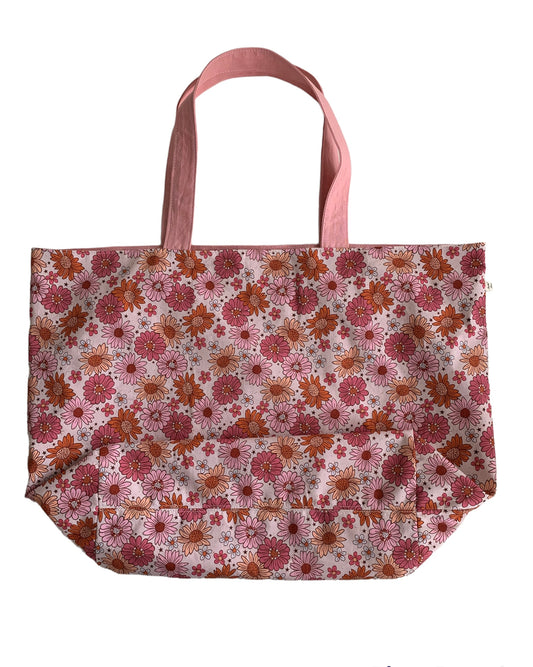 Pink Daisy Cotton Reusable Shopping Tote Bag