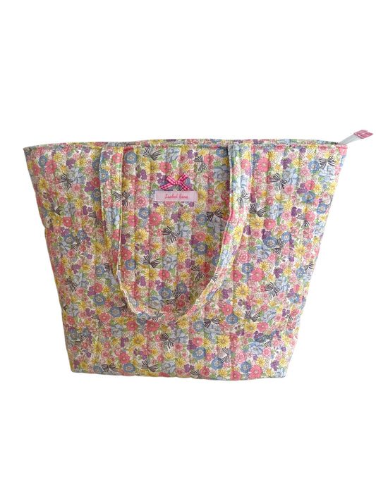 Floral Ribbon Bow Quilted Cotton Tote Bag