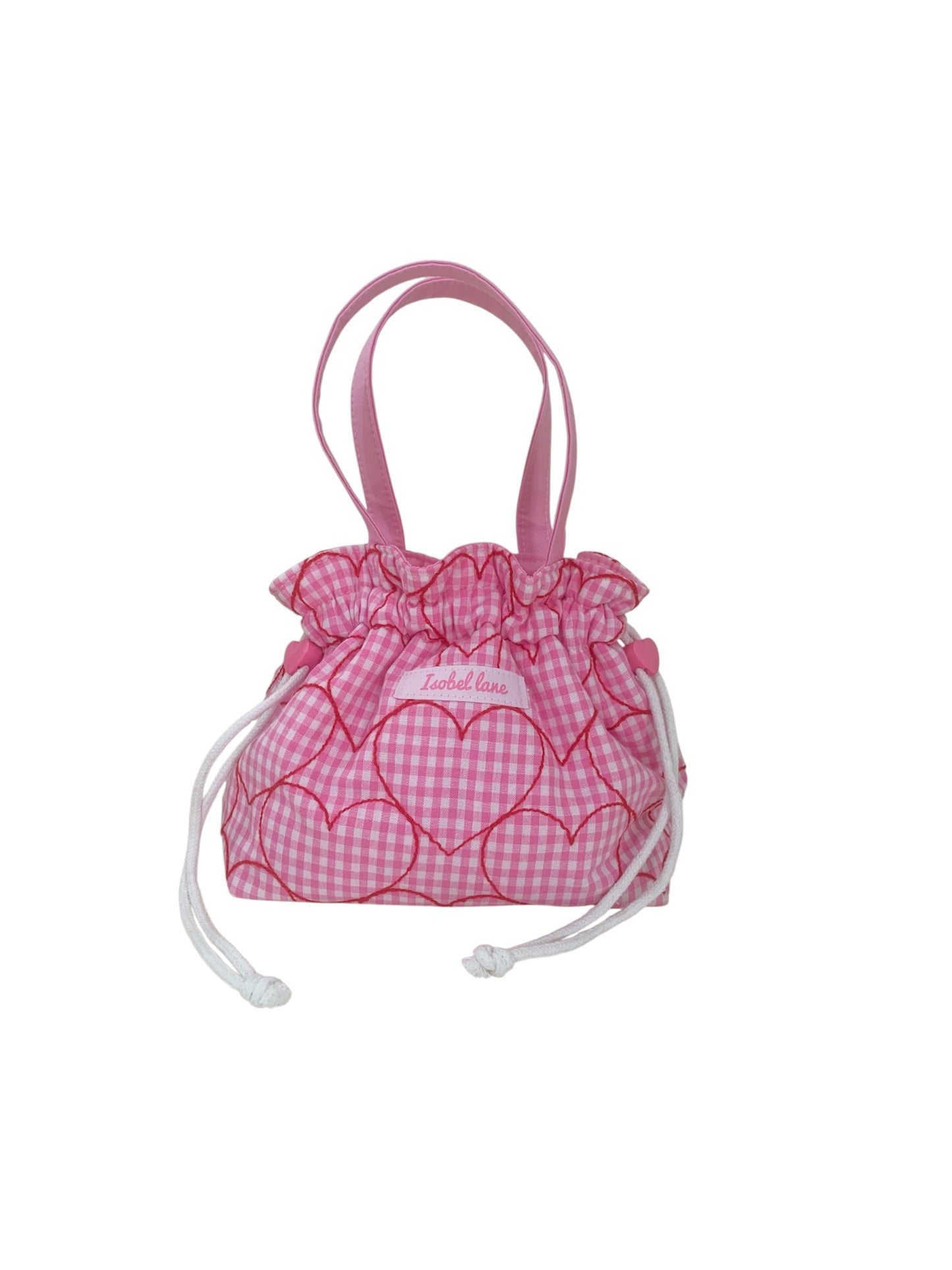 Pink Gingham Embroidered Red Heart MINI Grab And Go Bag