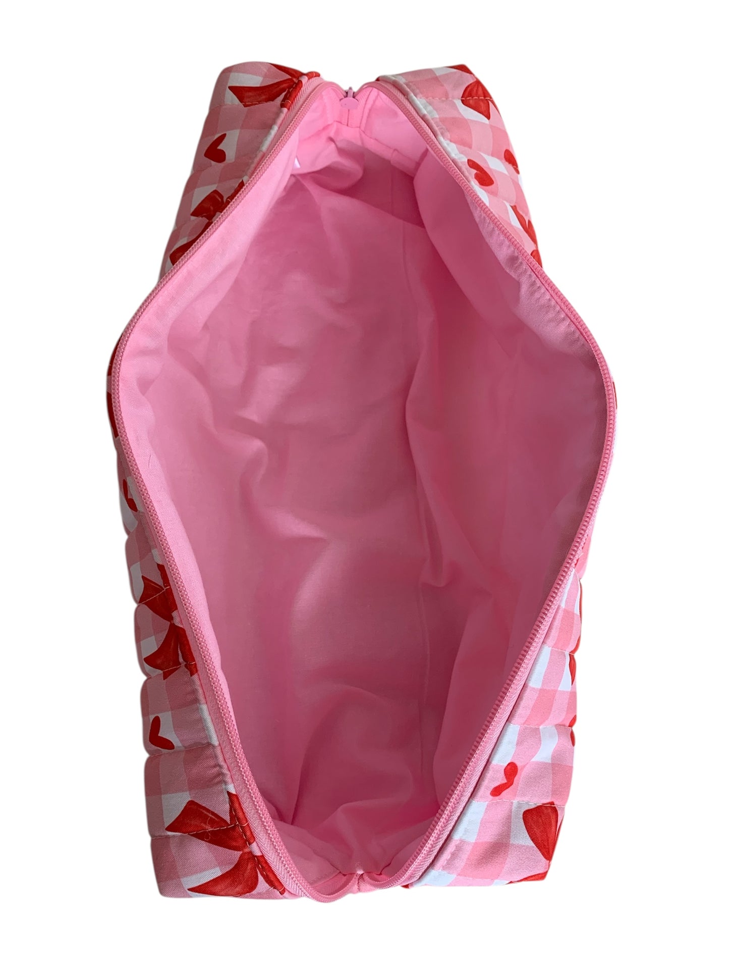 Pink Check & Red Bow Quilted Hair Tools Bag