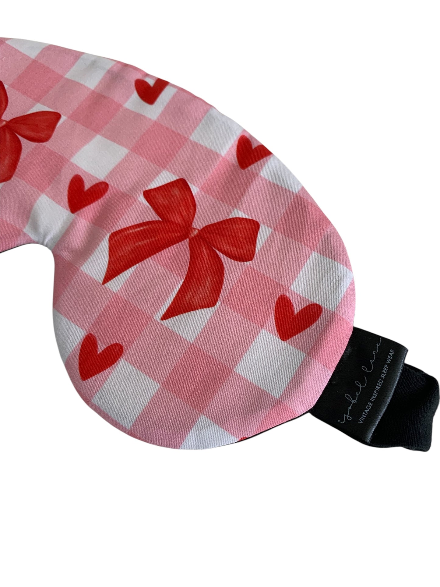 Pink Check & Red Bow Cotton Sleep Eye Mask