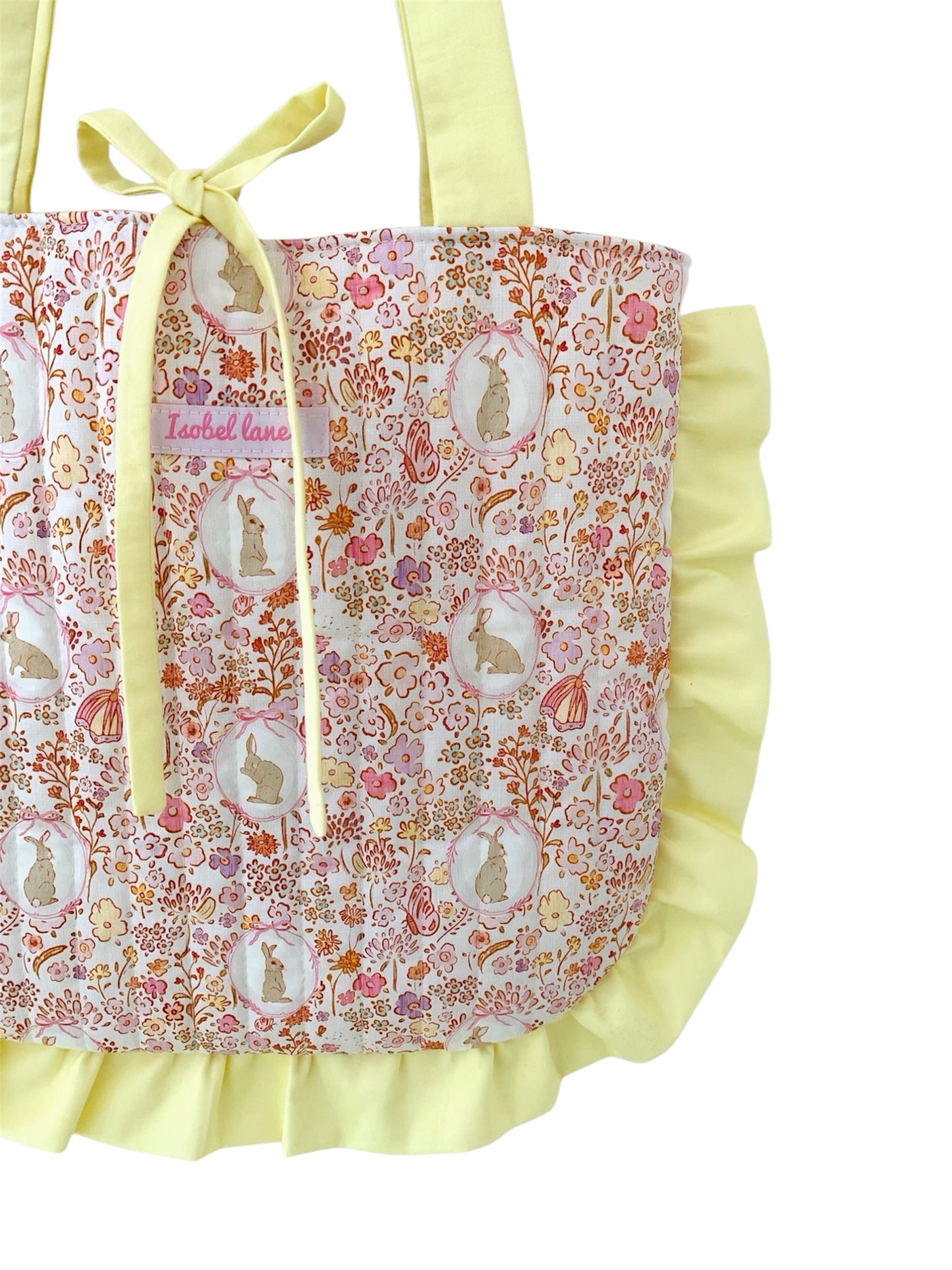Rabbit Garden Frill Quilted Cotton Tote Bag