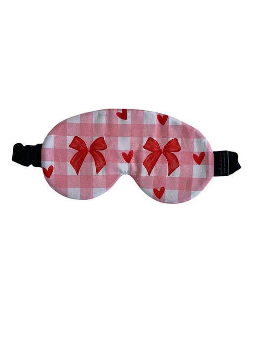 Pink Check & Red Bow Cotton Sleep Eye Mask